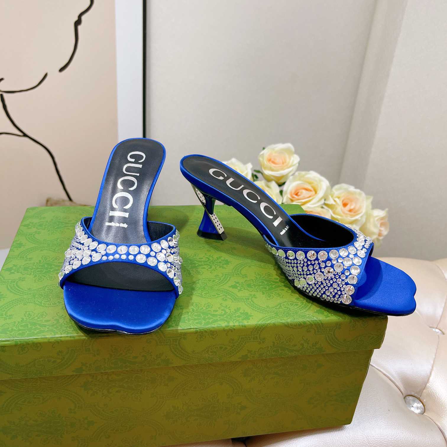 Gucci Women's Slide Sandal With Crystals - DesignerGu
