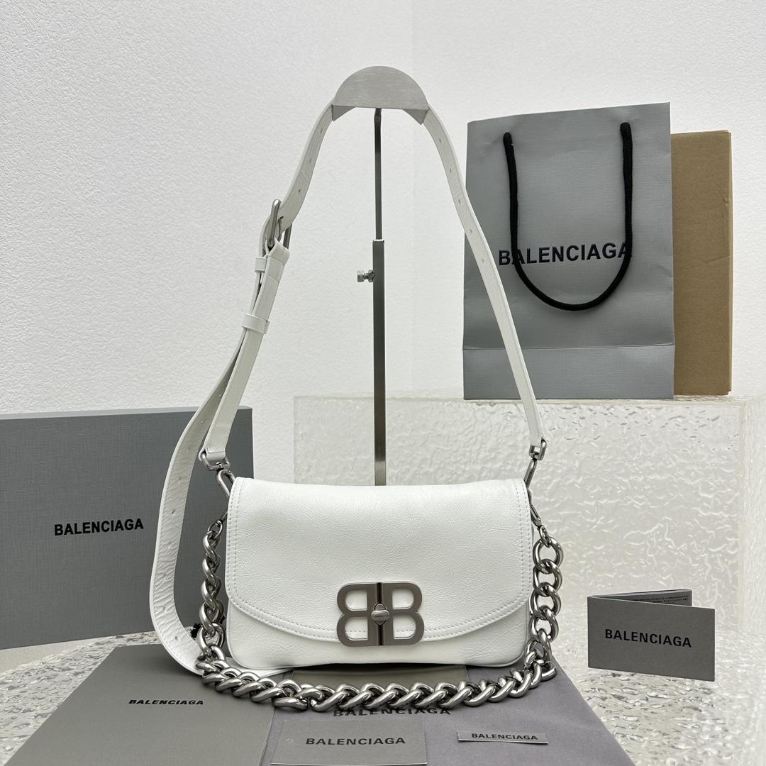 Balenciaga BB Soft Small Flap Bag In Optic White  - DesignerGu