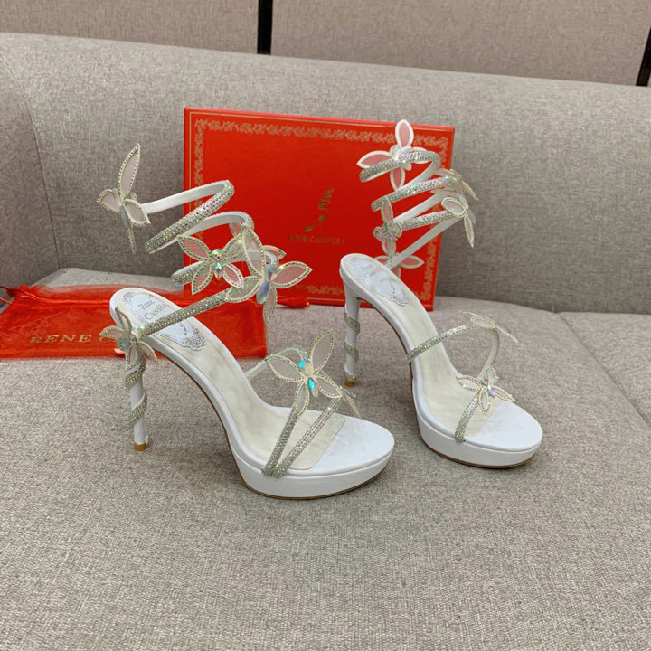 Rene Caovilla Margot Crystal White Platform Sandal 120 - DesignerGu