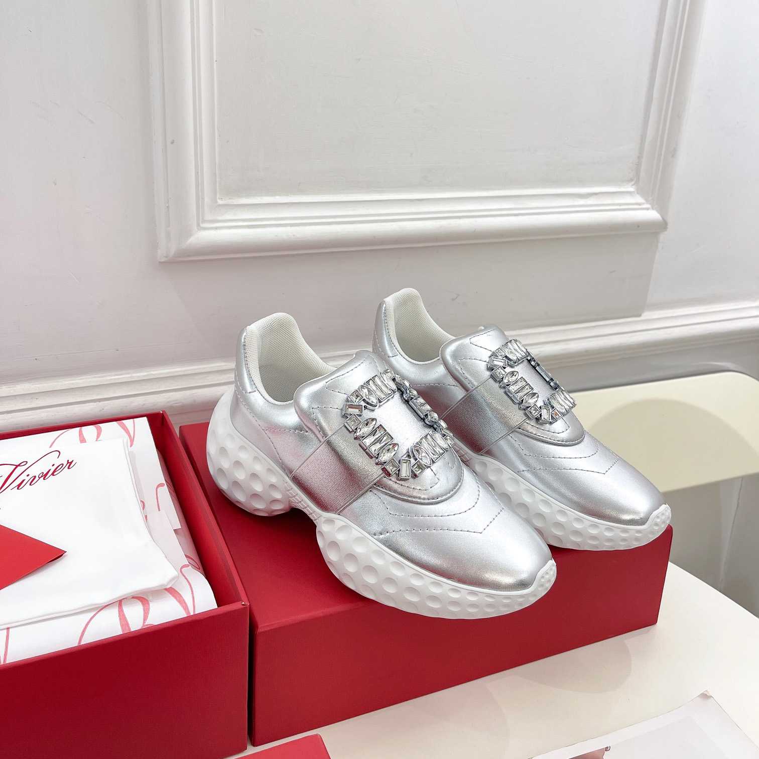 Roger Vivier Viv' Run Light Strass Buckle Sneakers In Fabrics - DesignerGu