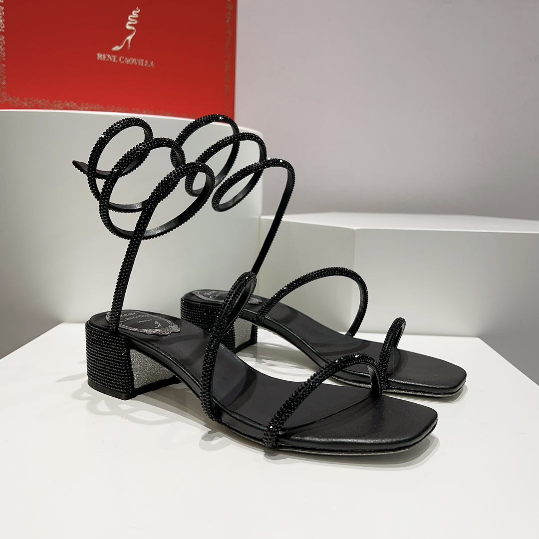Rene Caovilla Black Low-heeled Sandals  - DesignerGu