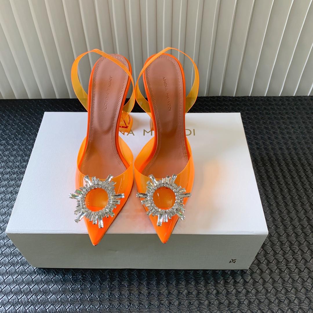 Amina Muaddi Begum Glass Orange Slingbacks - DesignerGu