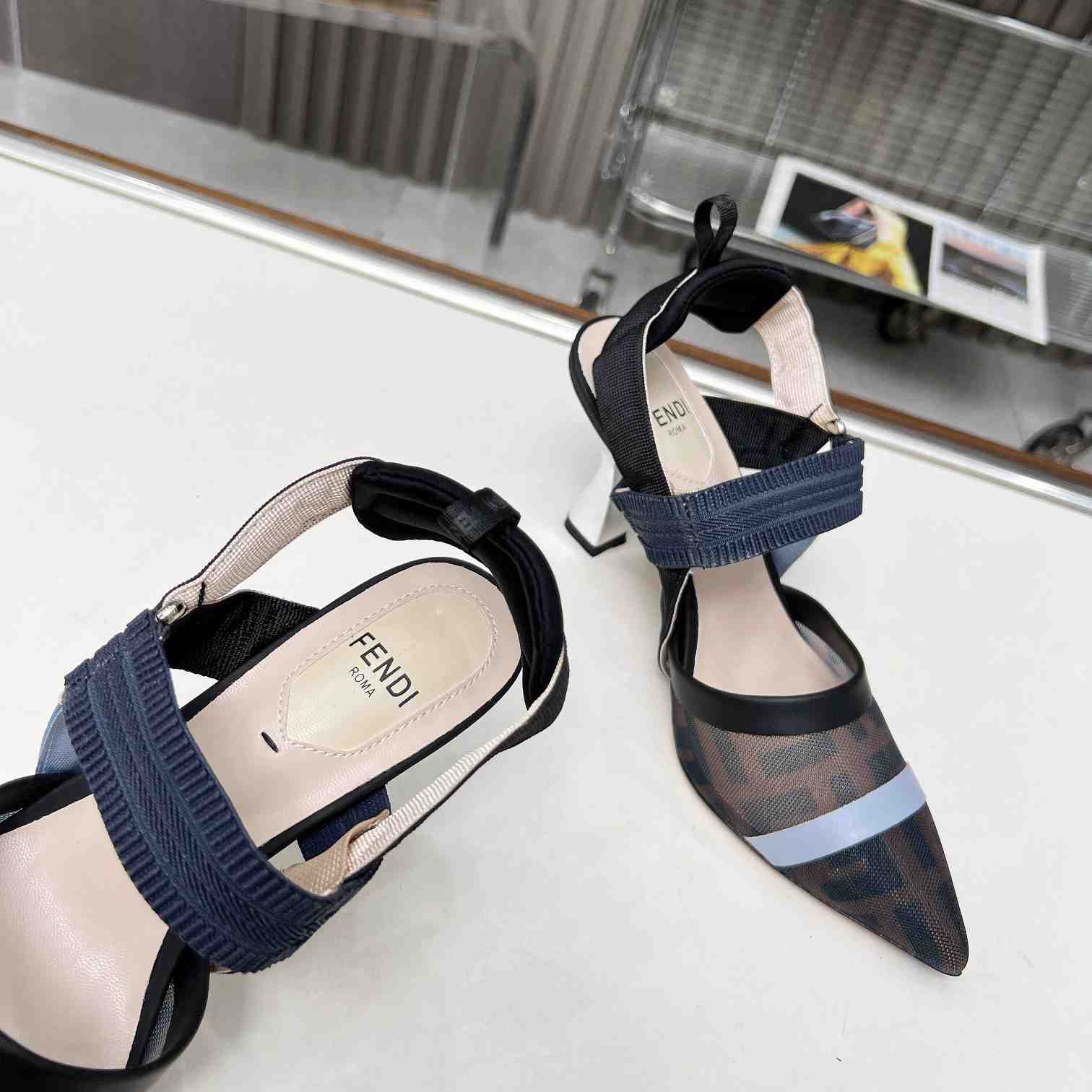 Fendi Colibrì Blue Mesh High-heeled Slingbacks - 