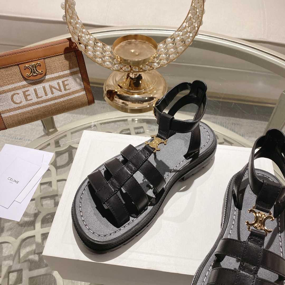 Celine Clea Triomphe Gladiator Sandal In Calfskin - Vegetal Tanning Black - 