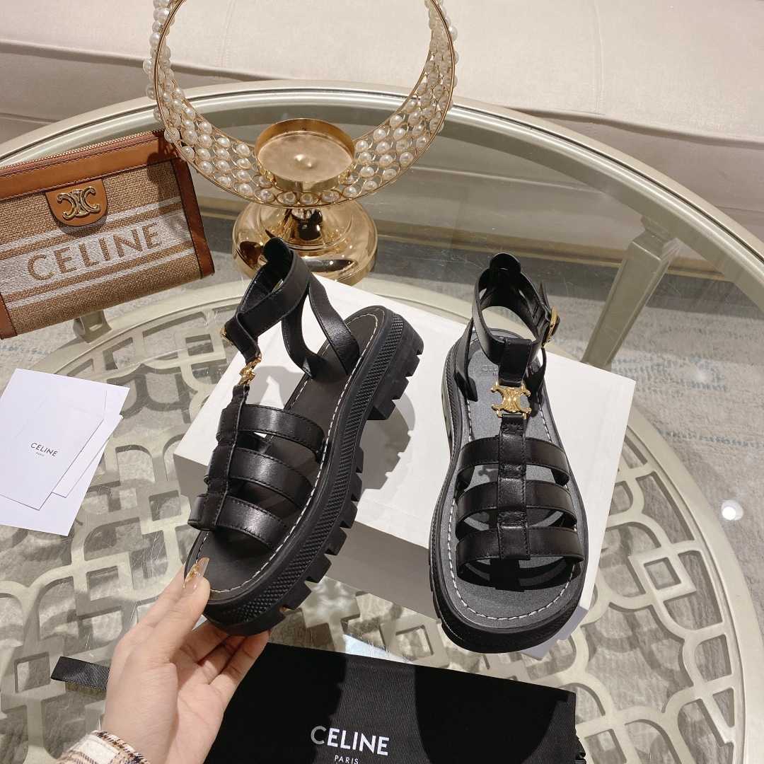 Celine Clea Triomphe Gladiator Sandal In Calfskin - Vegetal Tanning Black - 