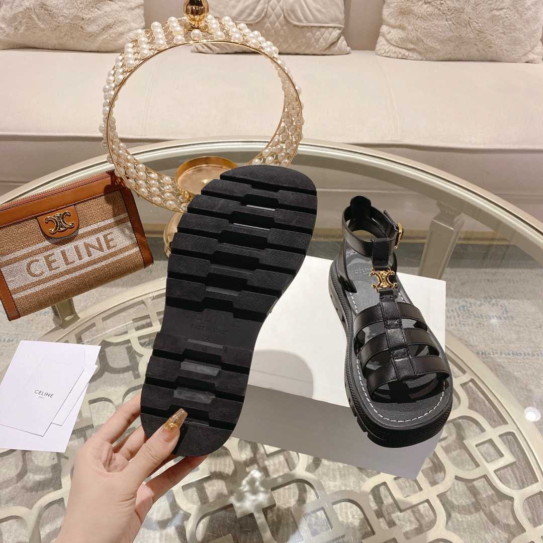 Celine Clea Triomphe Gladiator Sandal In Calfskin - Vegetal Tanning Black - 