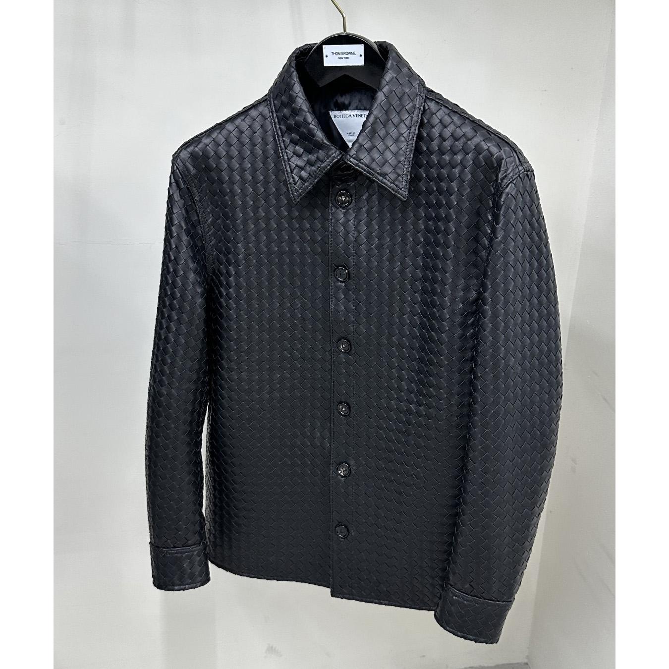 Bottega Veneta Intrecciato Relaxed Leather Shirt - DesignerGu