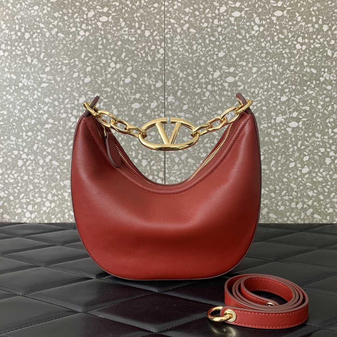 Valenti VLogo Moon Mini Hobo Bag In Nappa Leather With Chain - DesignerGu