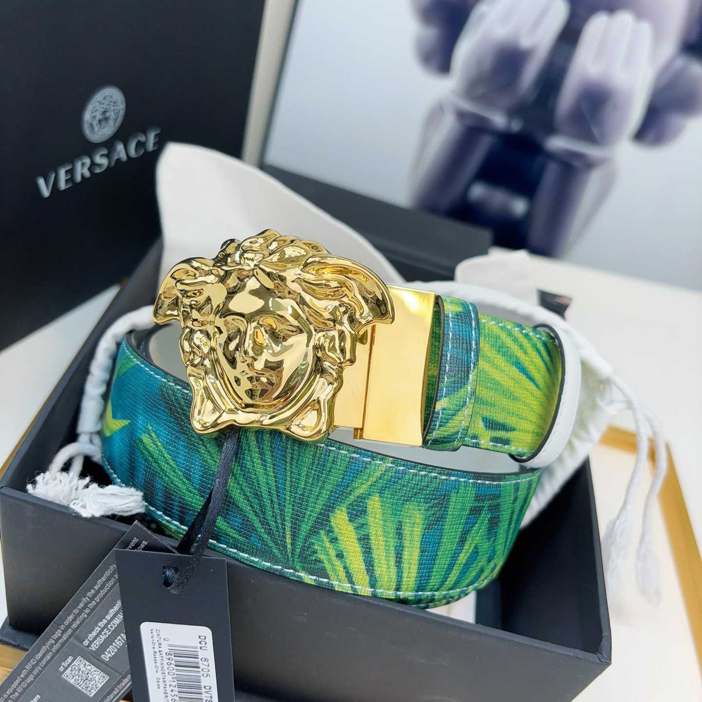 Versace Tiger La Medusa Leather Belt   40mm - 