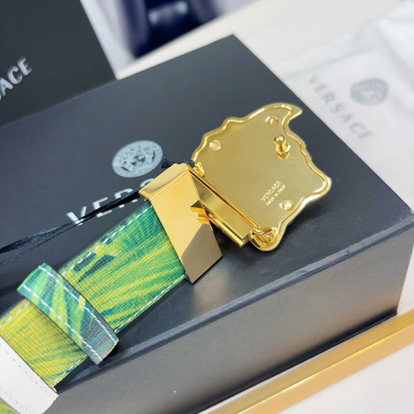 Versace Tiger La Medusa Leather Belt   40mm - 