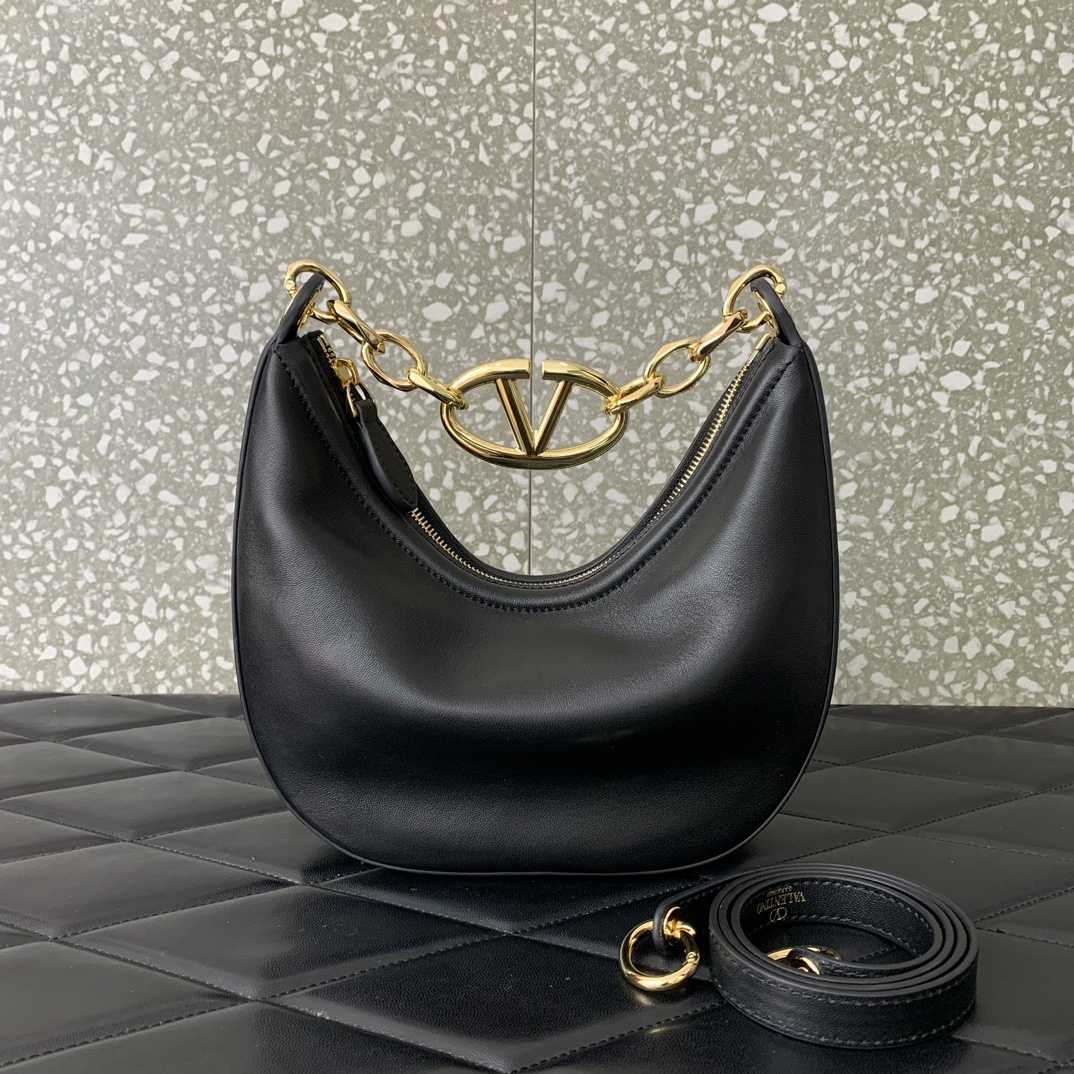 Valenti VLogo Moon Mini Hobo Bag In Nappa Leather With Chain - DesignerGu