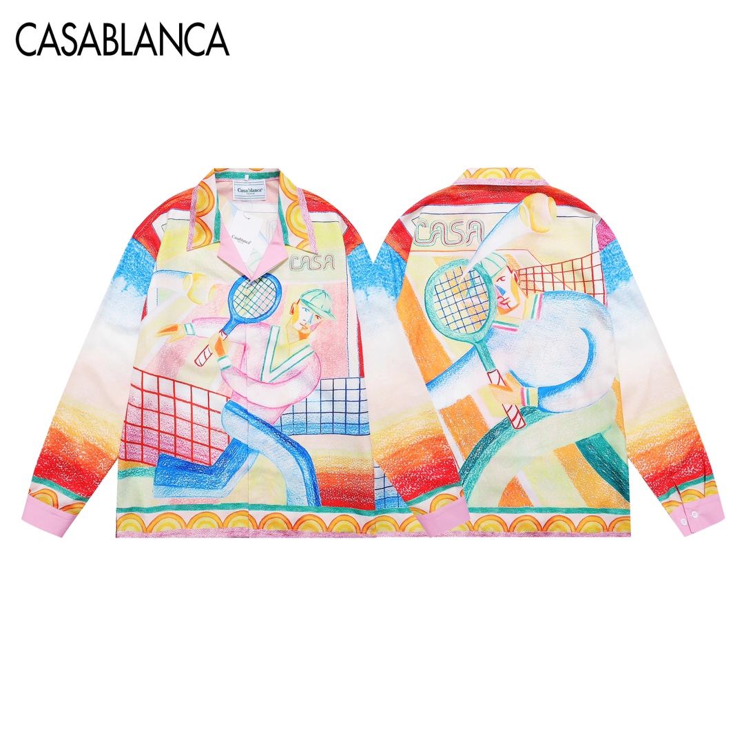 Casablanca Crayon Tennis Player Silk Shirt - DesignerGu
