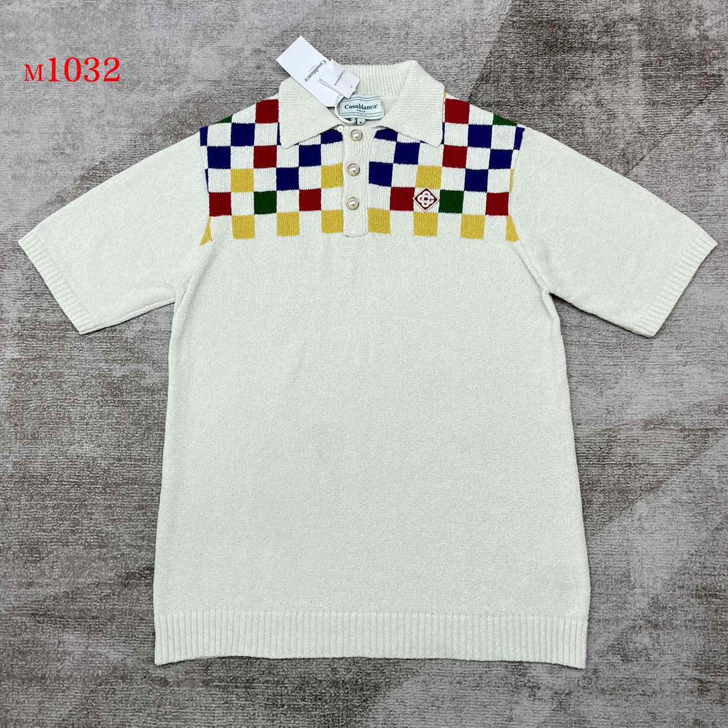 Casablanca Check-panel Knitted Polo Shirt      m1032 - DesignerGu