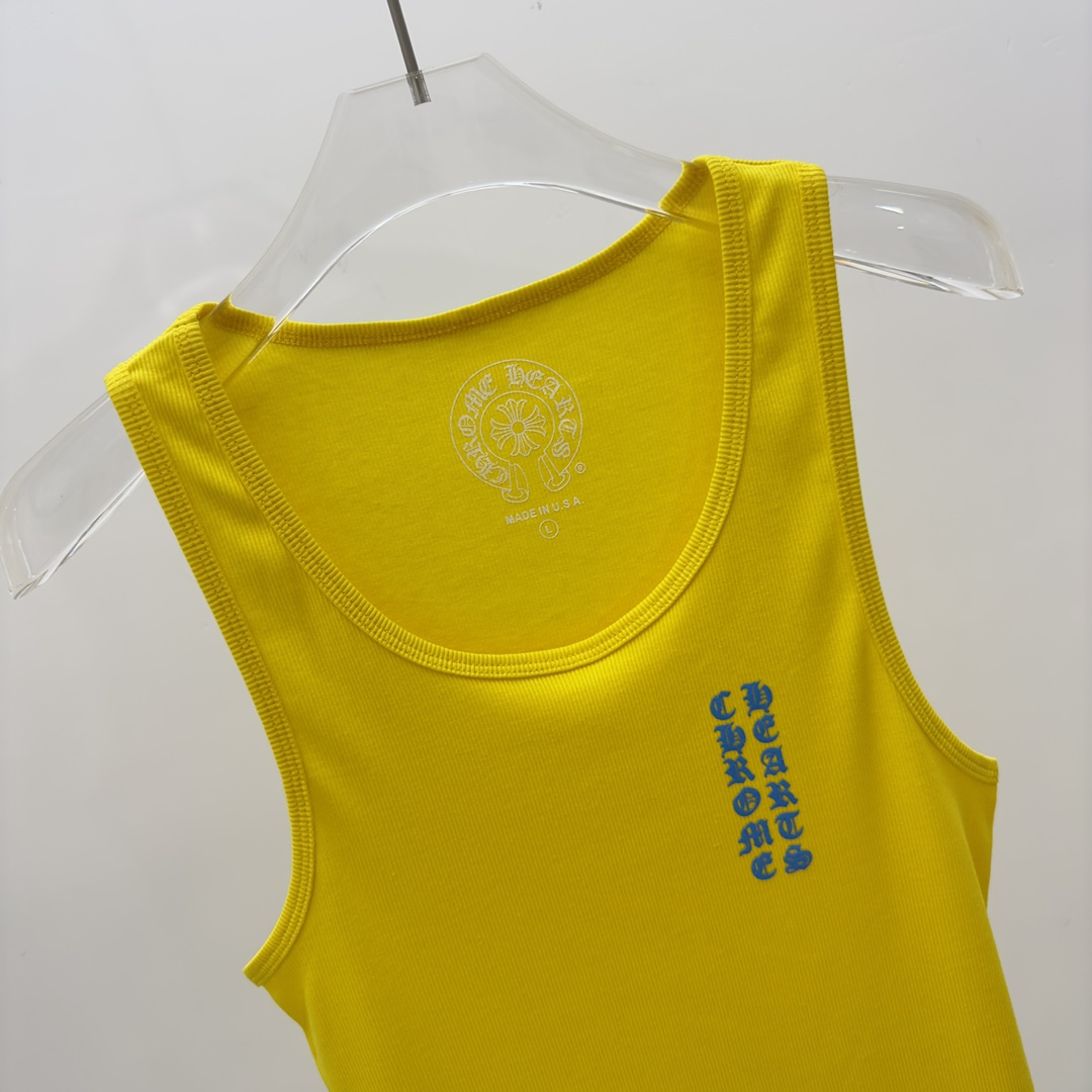 Chrome Hearts Yellow Vertical Logo Tank Top - DesignerGu