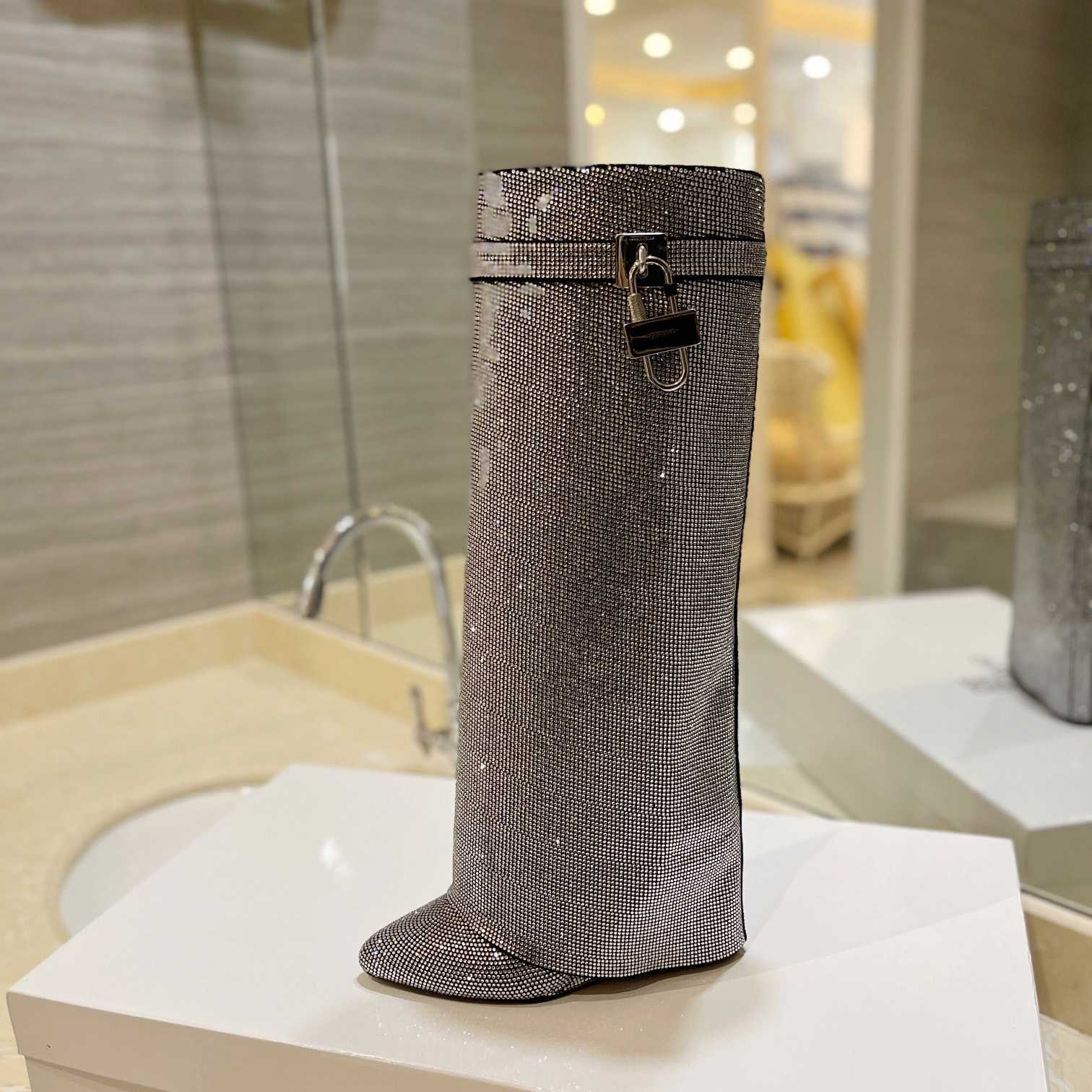 Givenchy Shark Lock Boots In Suede With Strass - 