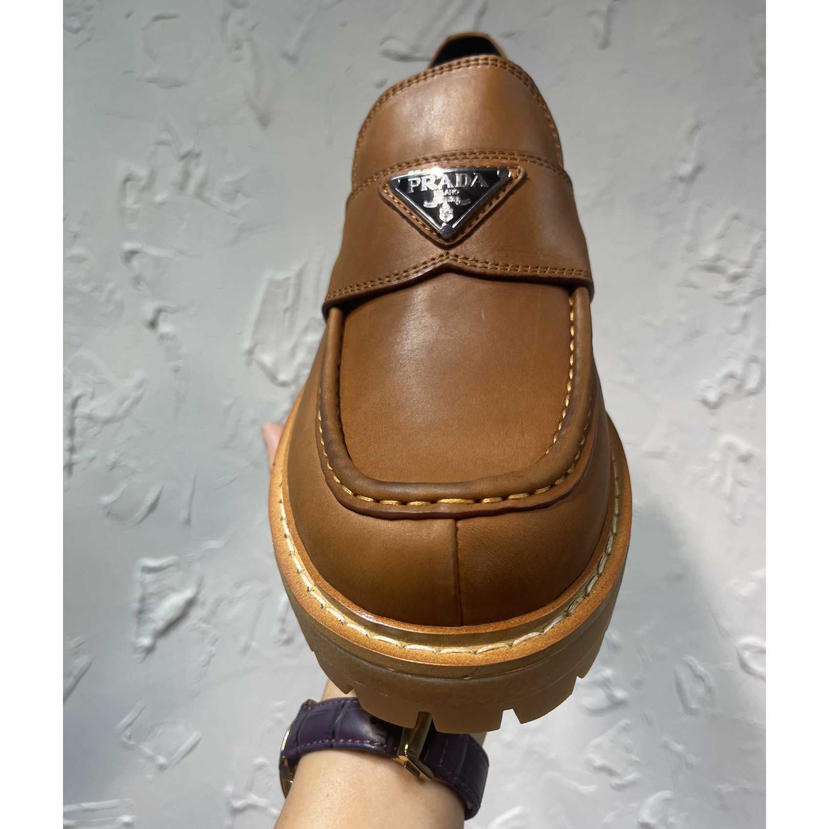 Prada Leather Loafers In Brown - 