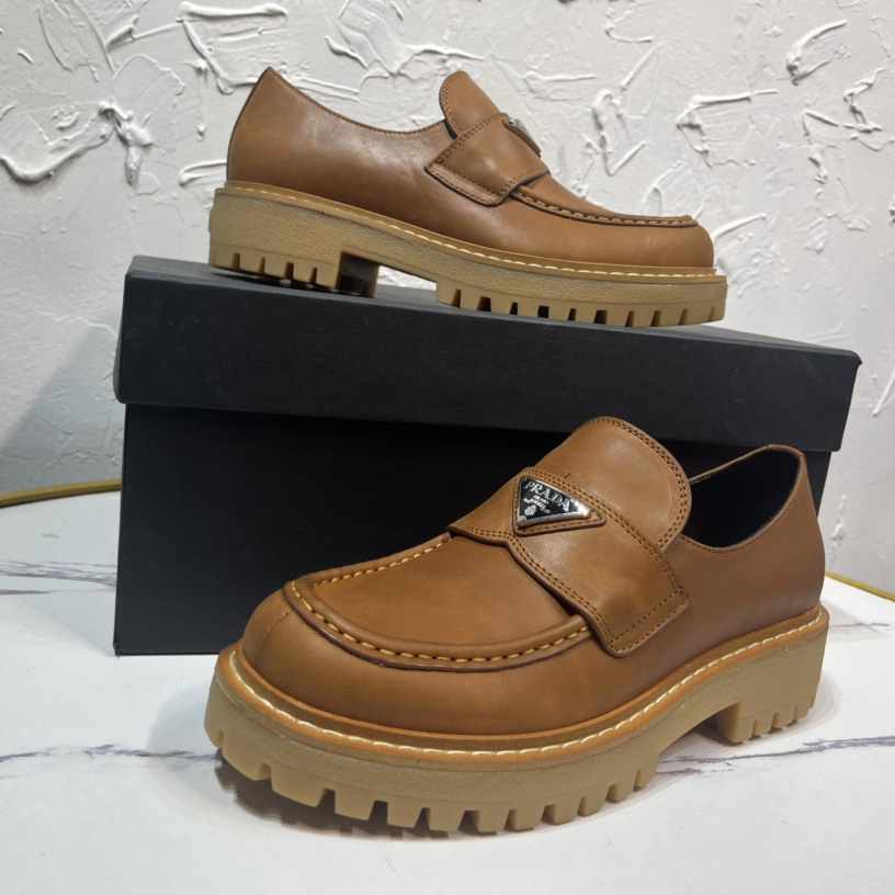 Prada Leather Loafers In Brown - 