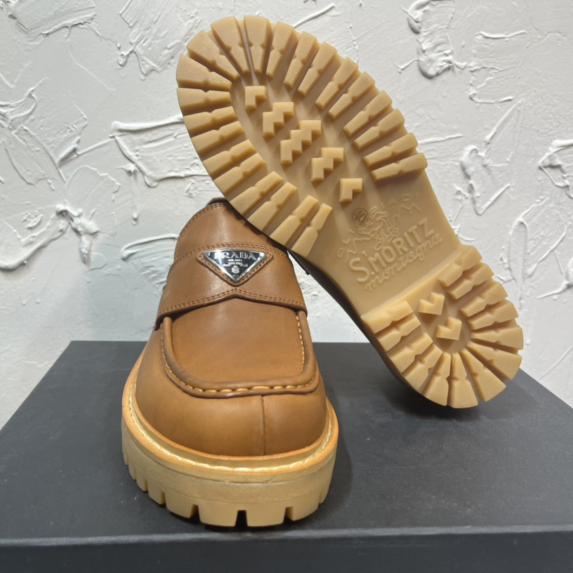 Prada Leather Loafers In Brown - 