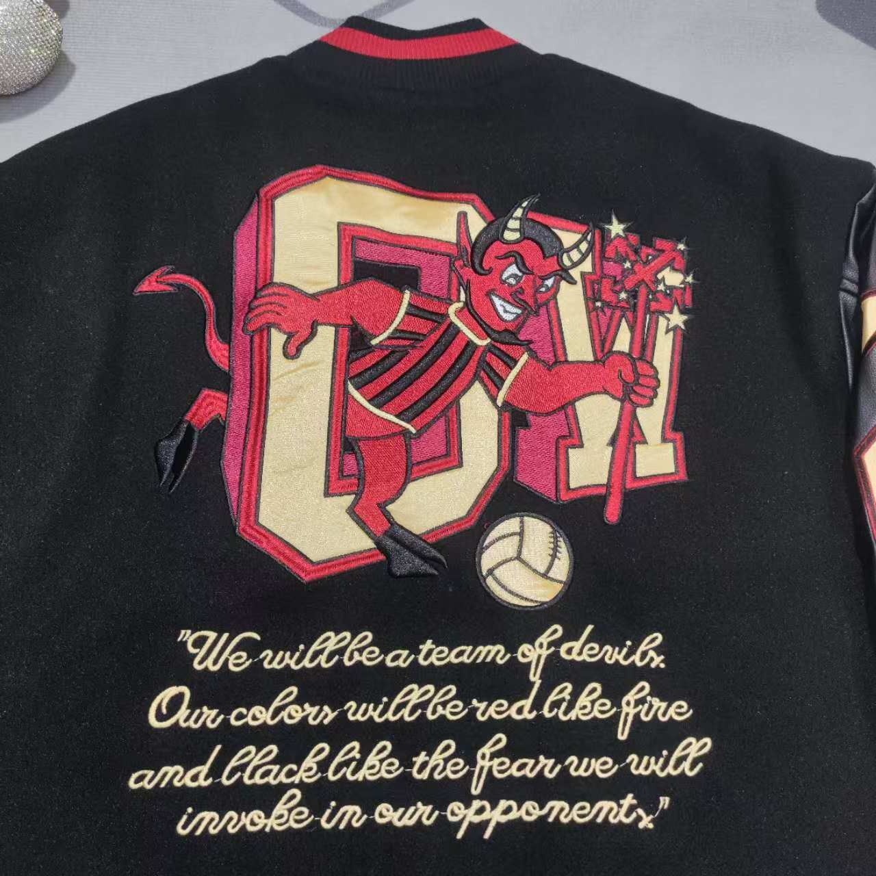 Off-White x Ac Milan 125th Anniversary Embroidered Varsity Jacket - DesignerGu