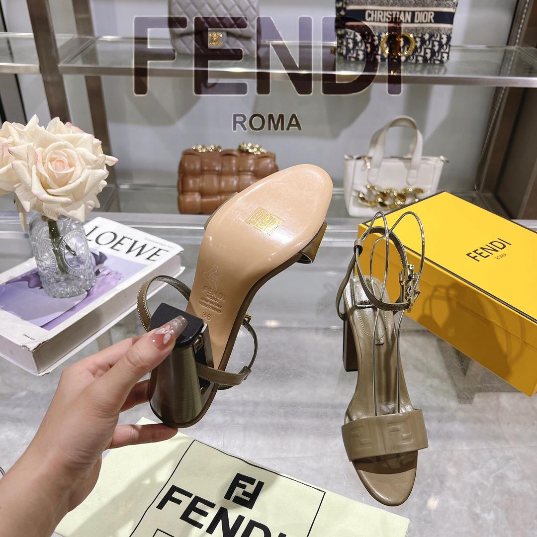 Fendi Delfina Green FF Nappa Leather High-heeled Sandals - DesignerGu
