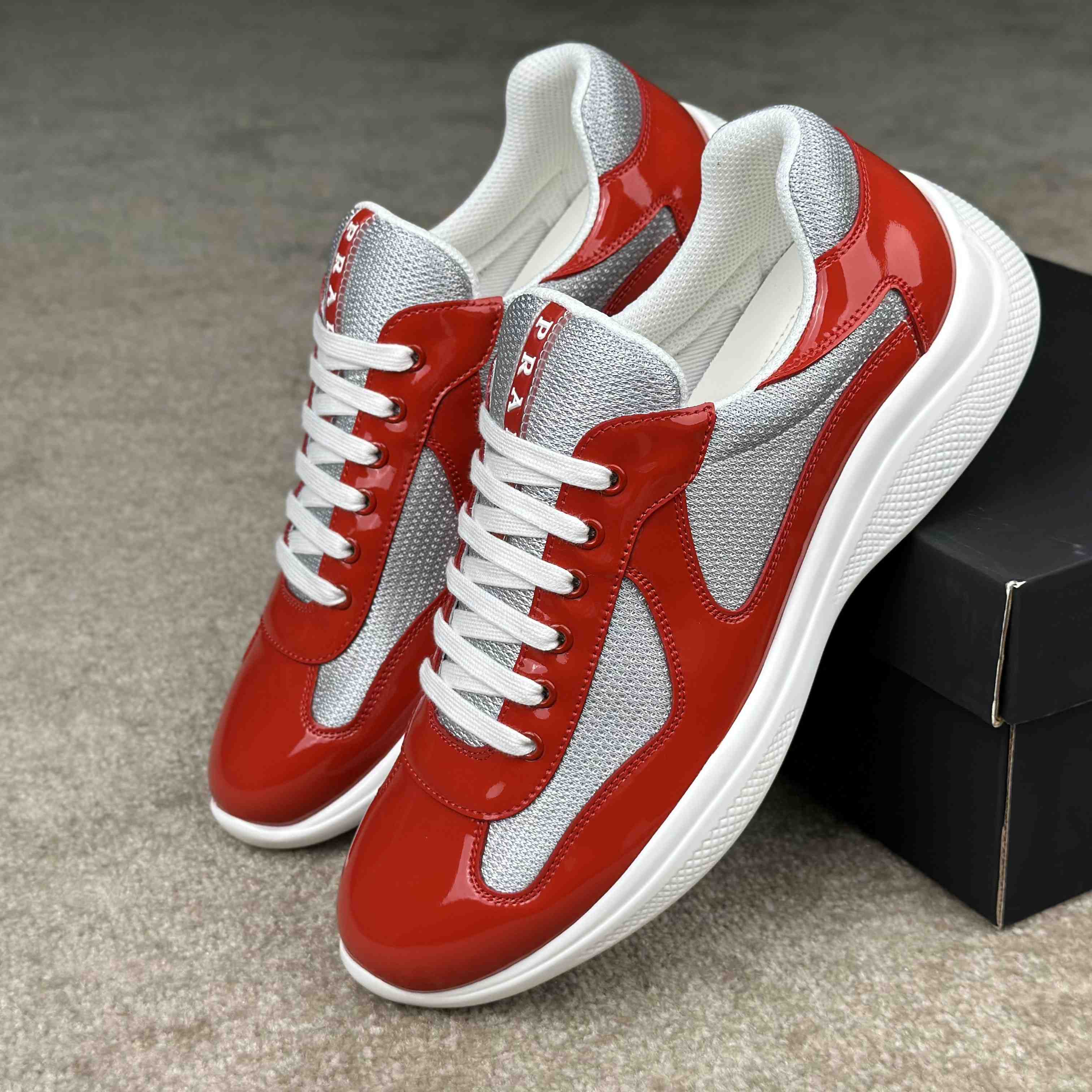 Prada Patent Leather And Technical Fabric Prada America's Cup Sneakers - DesignerGu