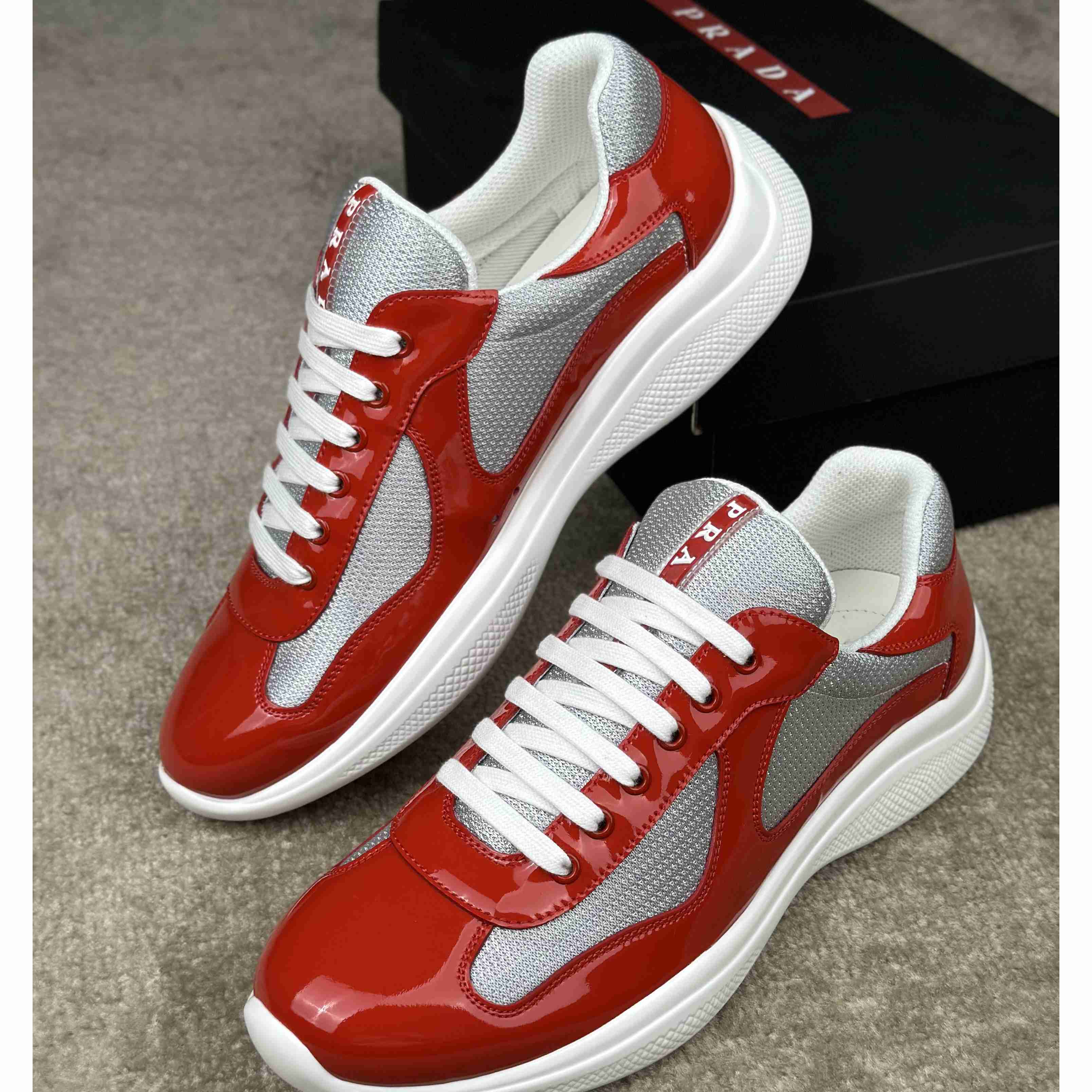 Prada Patent Leather And Technical Fabric Prada America's Cup Sneakers - DesignerGu