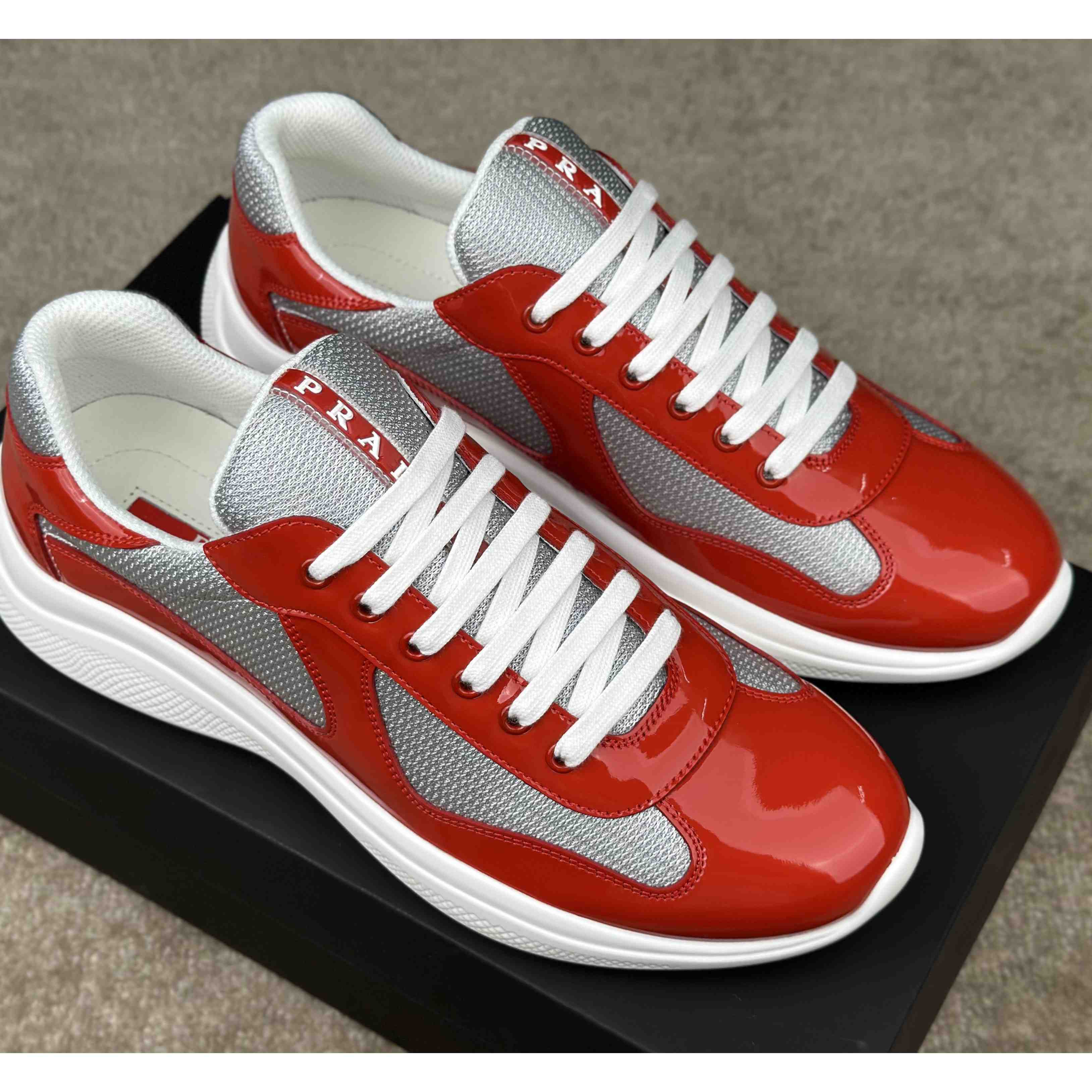 Prada Patent Leather And Technical Fabric Prada America's Cup Sneakers - DesignerGu