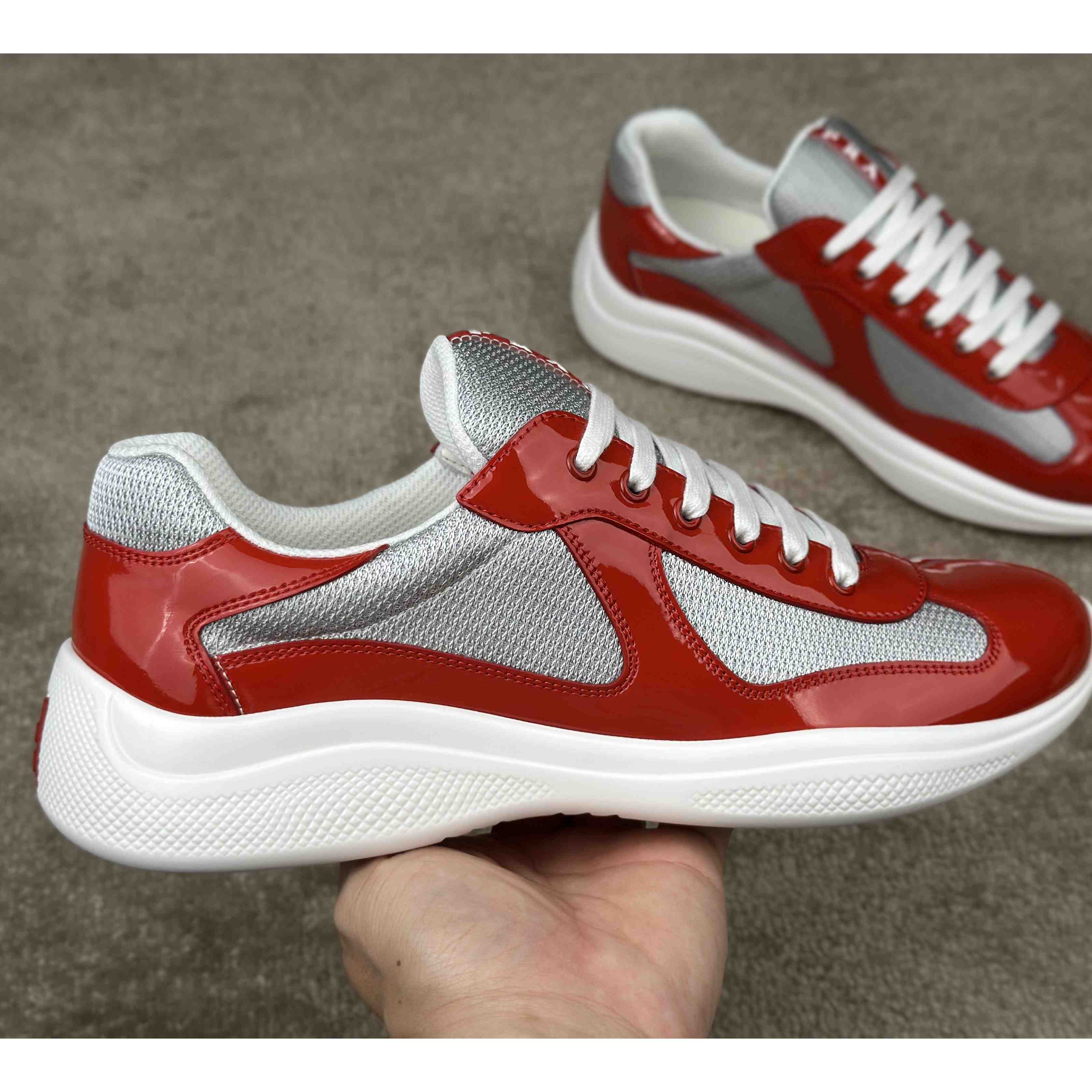 Prada Patent Leather And Technical Fabric Prada America's Cup Sneakers - DesignerGu