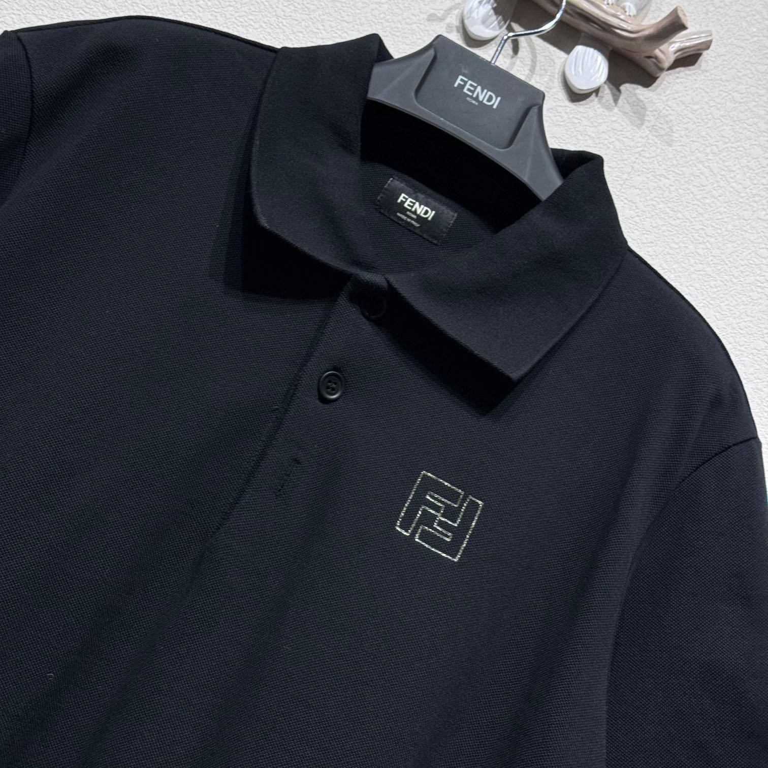 Fendi Black Cotton Polo Shirt - DesignerGu