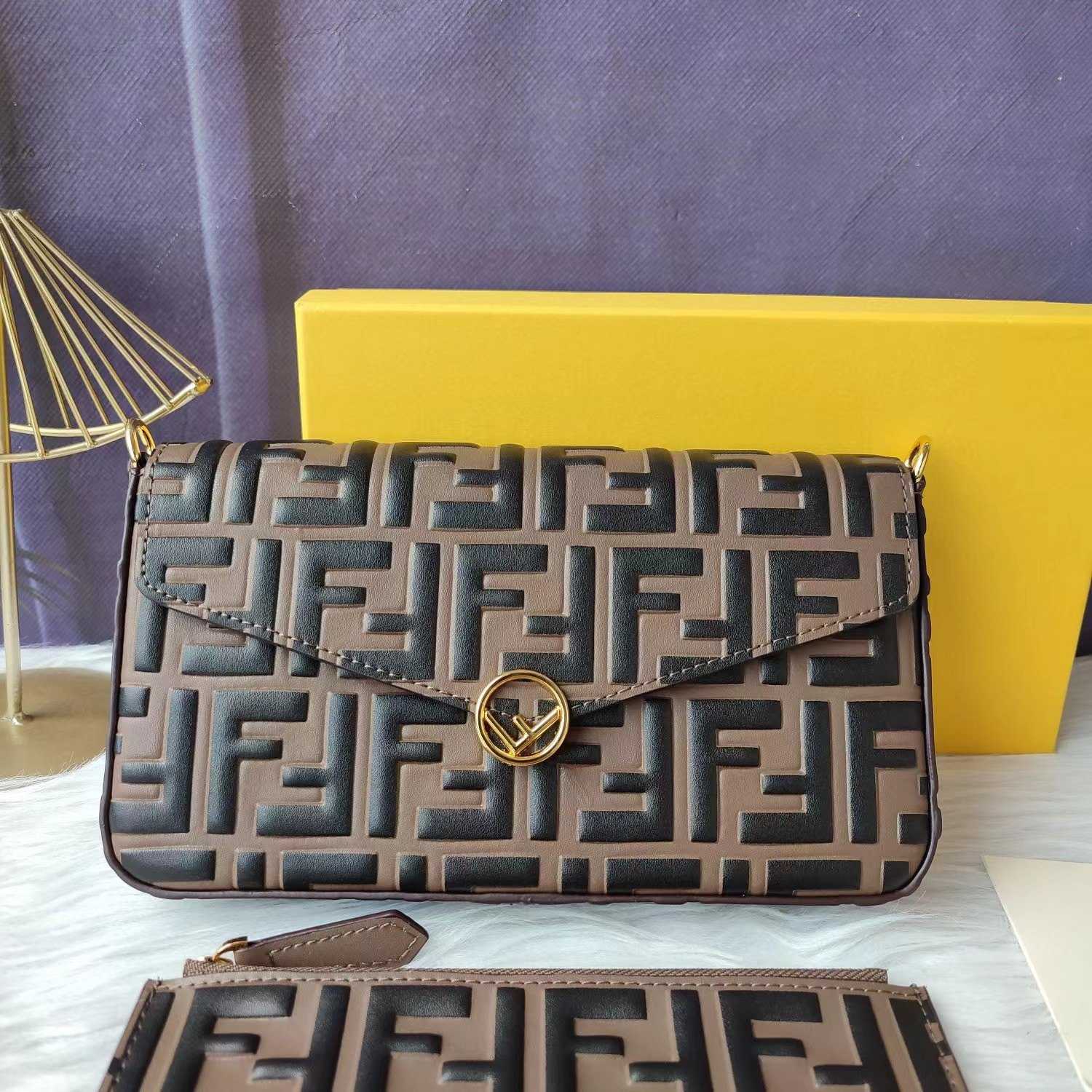 Fendi Envelope Clutch on Chain Zucca Embossed Leather  - DesignerGu