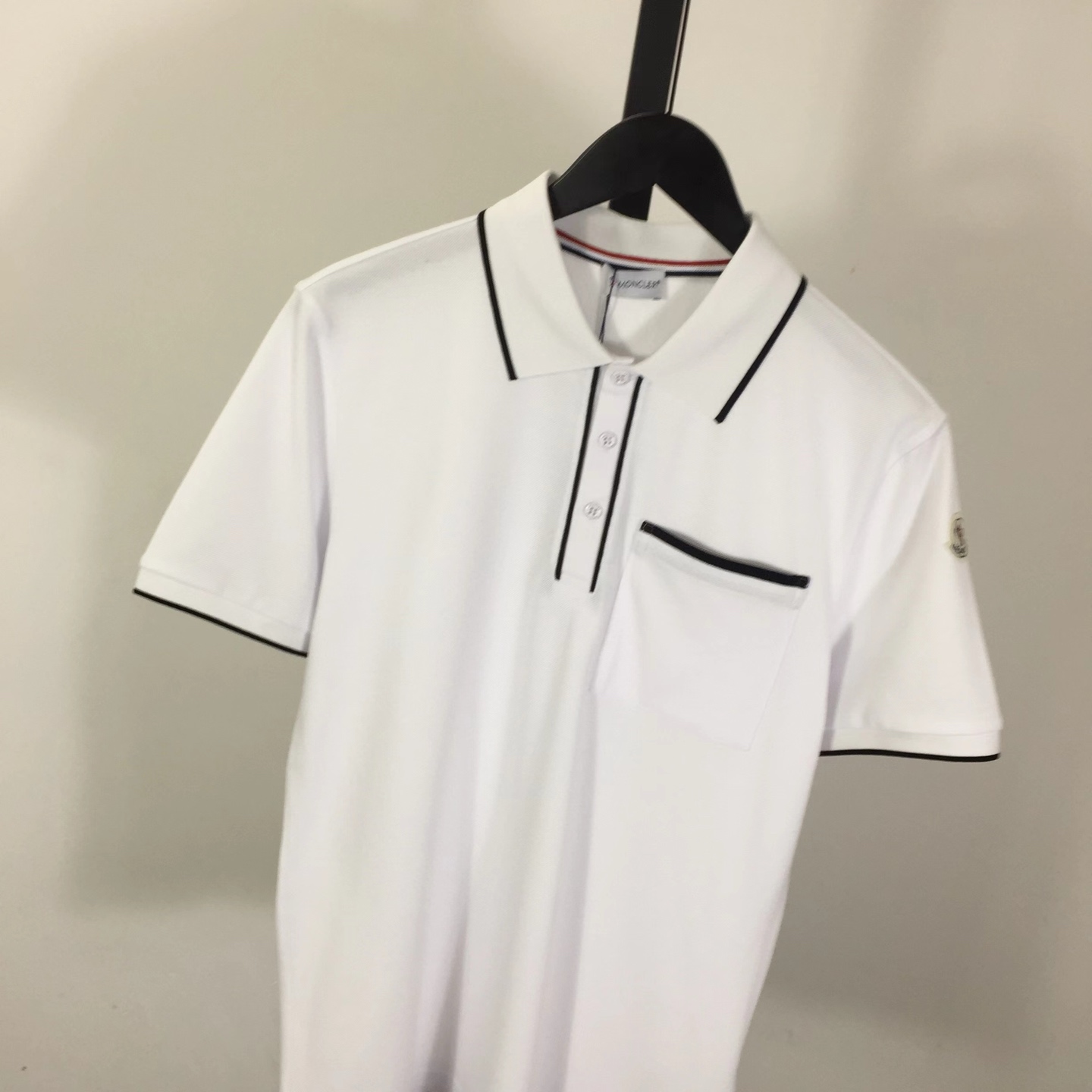 Moncler White Striped Polo - DesignerGu