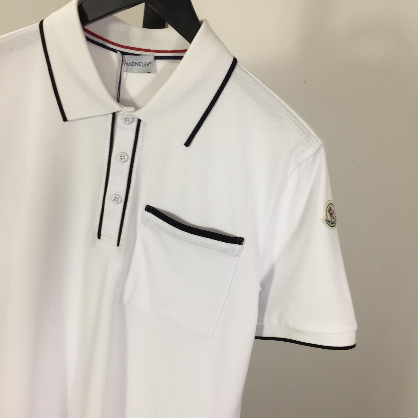 Moncler White Striped Polo - DesignerGu