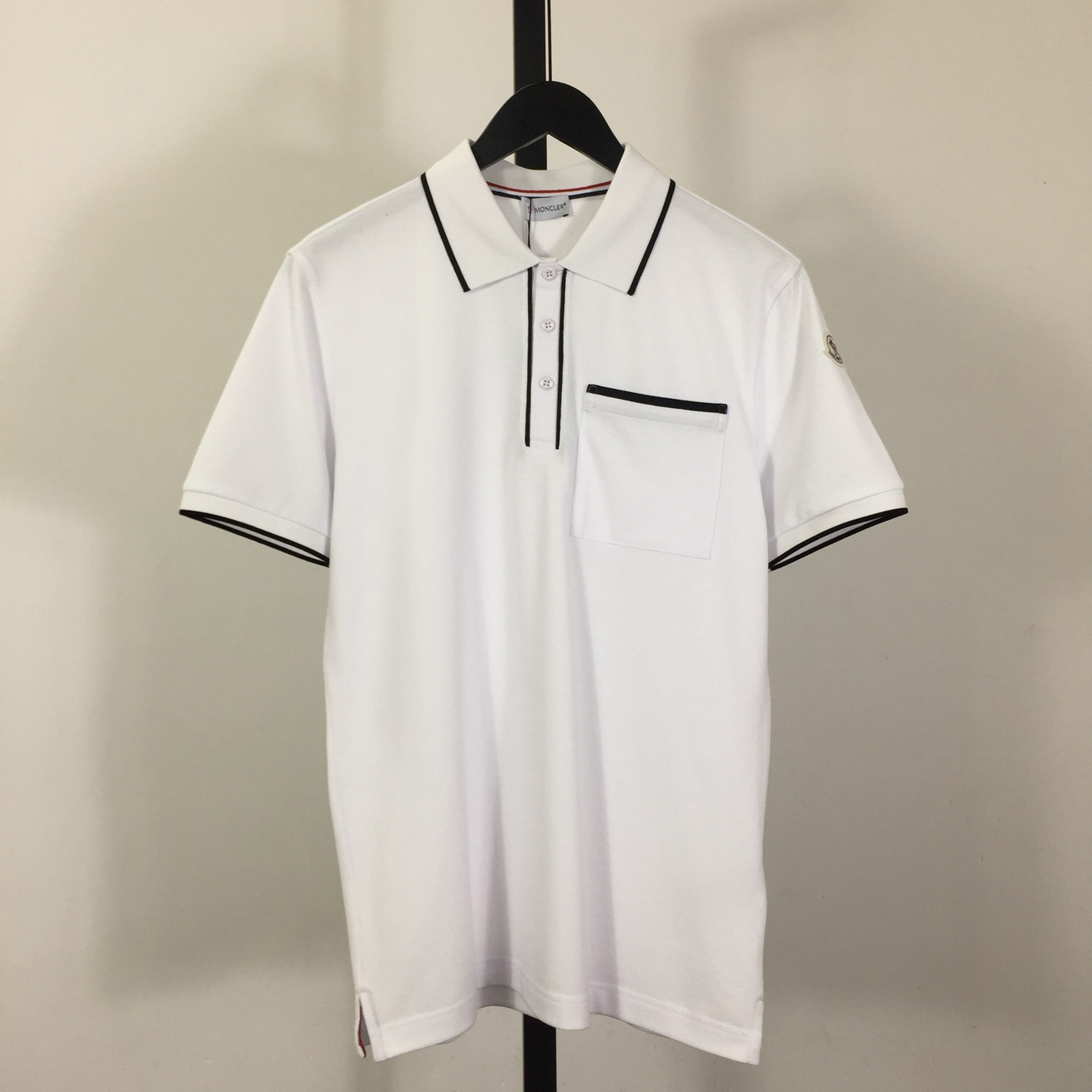 Moncler White Striped Polo - DesignerGu