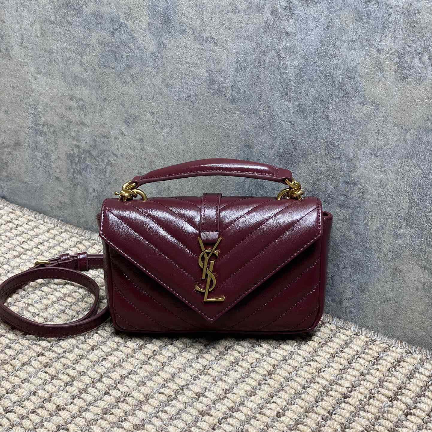 Saint Laurent College Mini In Shiny Leather - DesignerGu