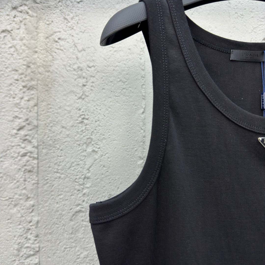 Prada Cotton Tank Top With Enamel Logo - DesignerGu