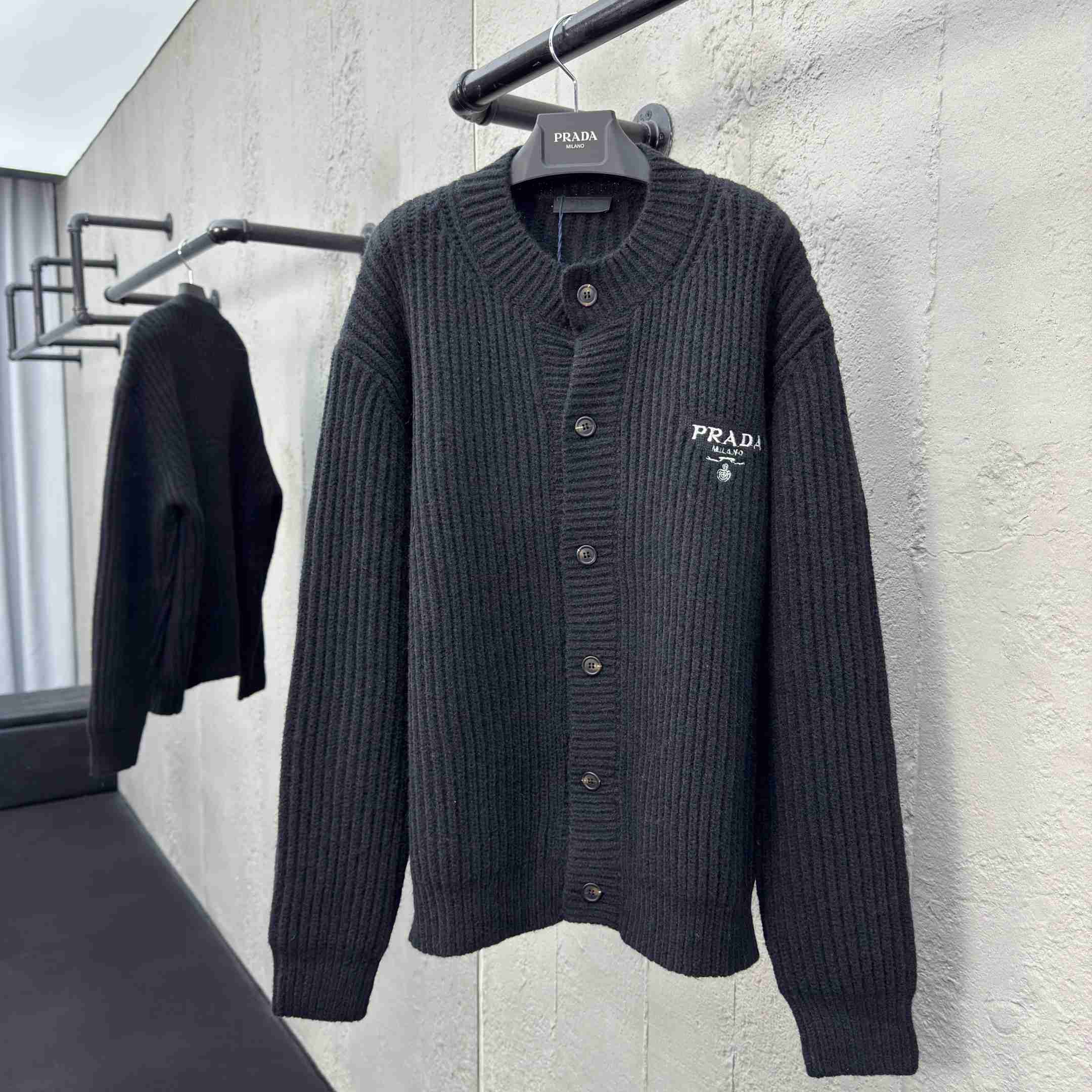 Prada Cashgora Button-Up Ribbed-Knitted Cardigan - DesignerGu
