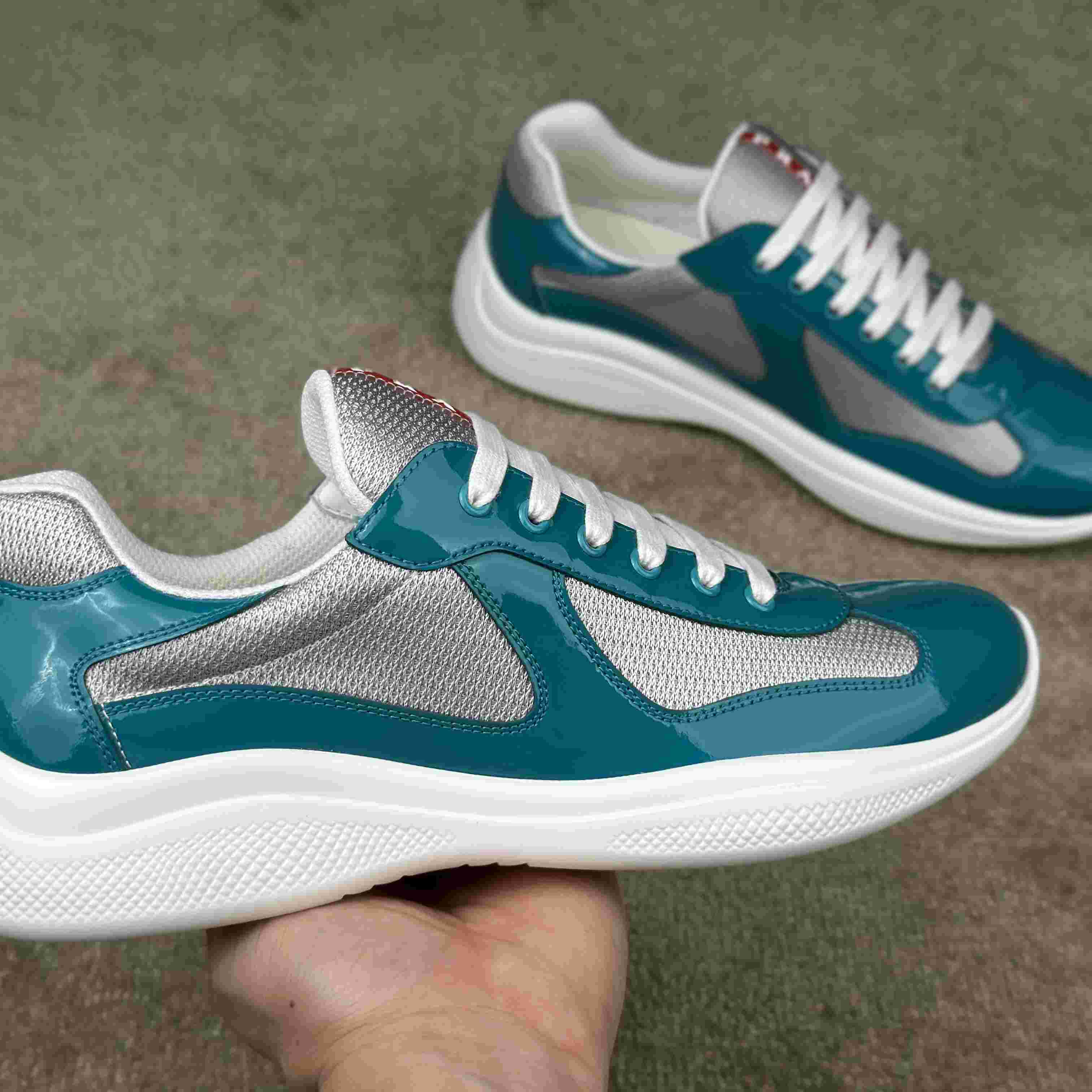Prada America's Cup Patent Leather And Bike Fabric Sneakers - DesignerGu