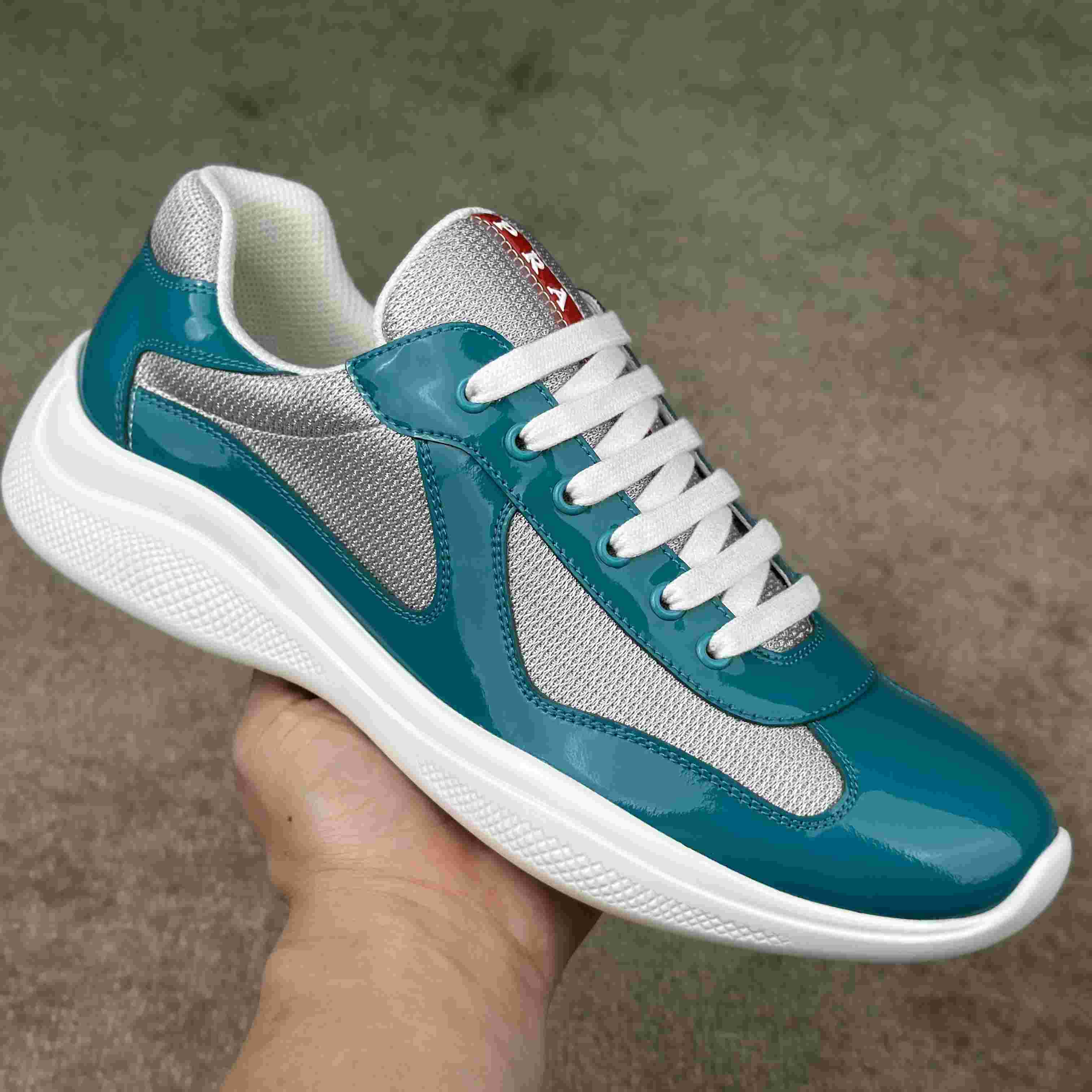 Prada America's Cup Patent Leather And Bike Fabric Sneakers - DesignerGu