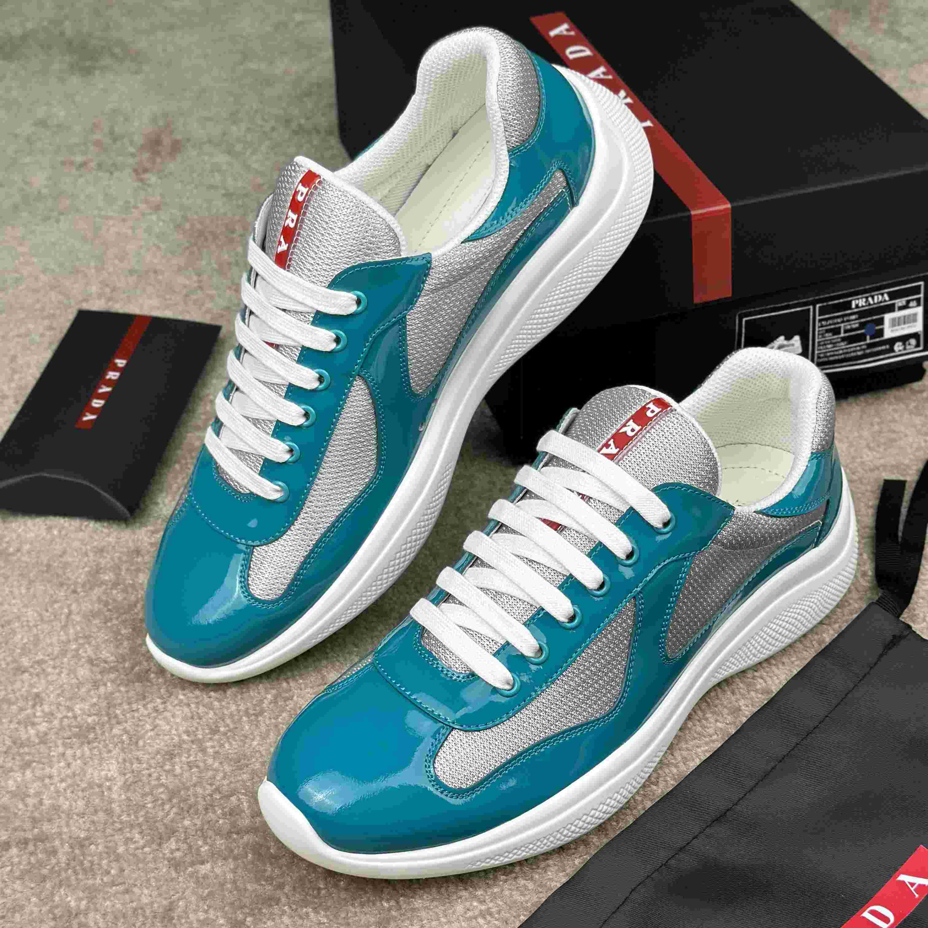 Prada America's Cup Patent Leather And Bike Fabric Sneakers - DesignerGu