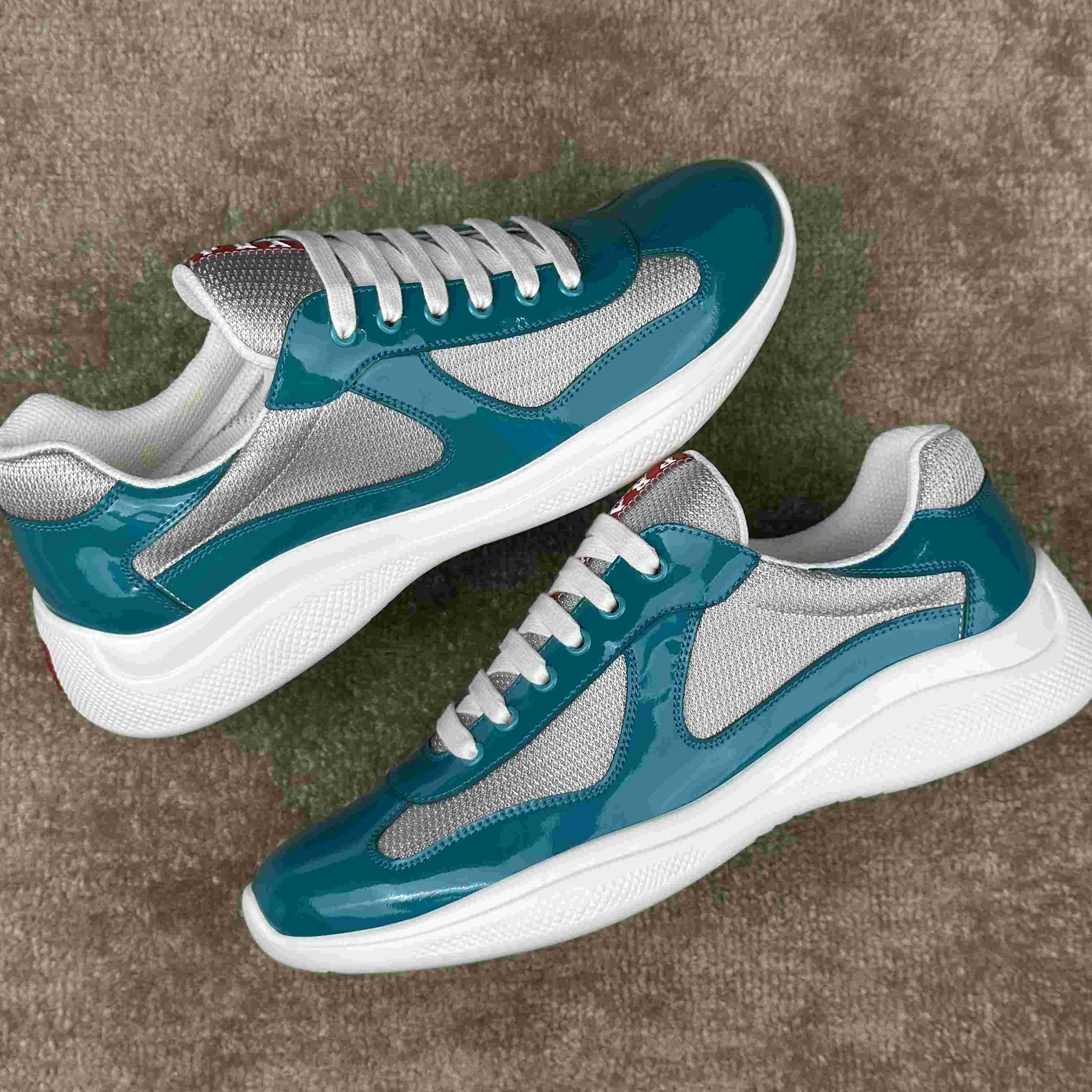 Prada America's Cup Patent Leather And Bike Fabric Sneakers - DesignerGu