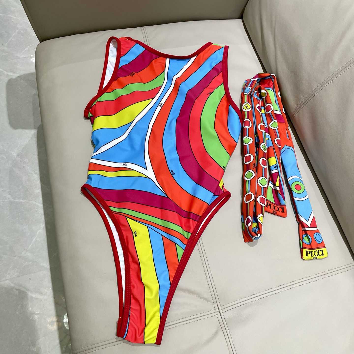 Pucci One-shoulder Embellished Printed Swimsuit  - 