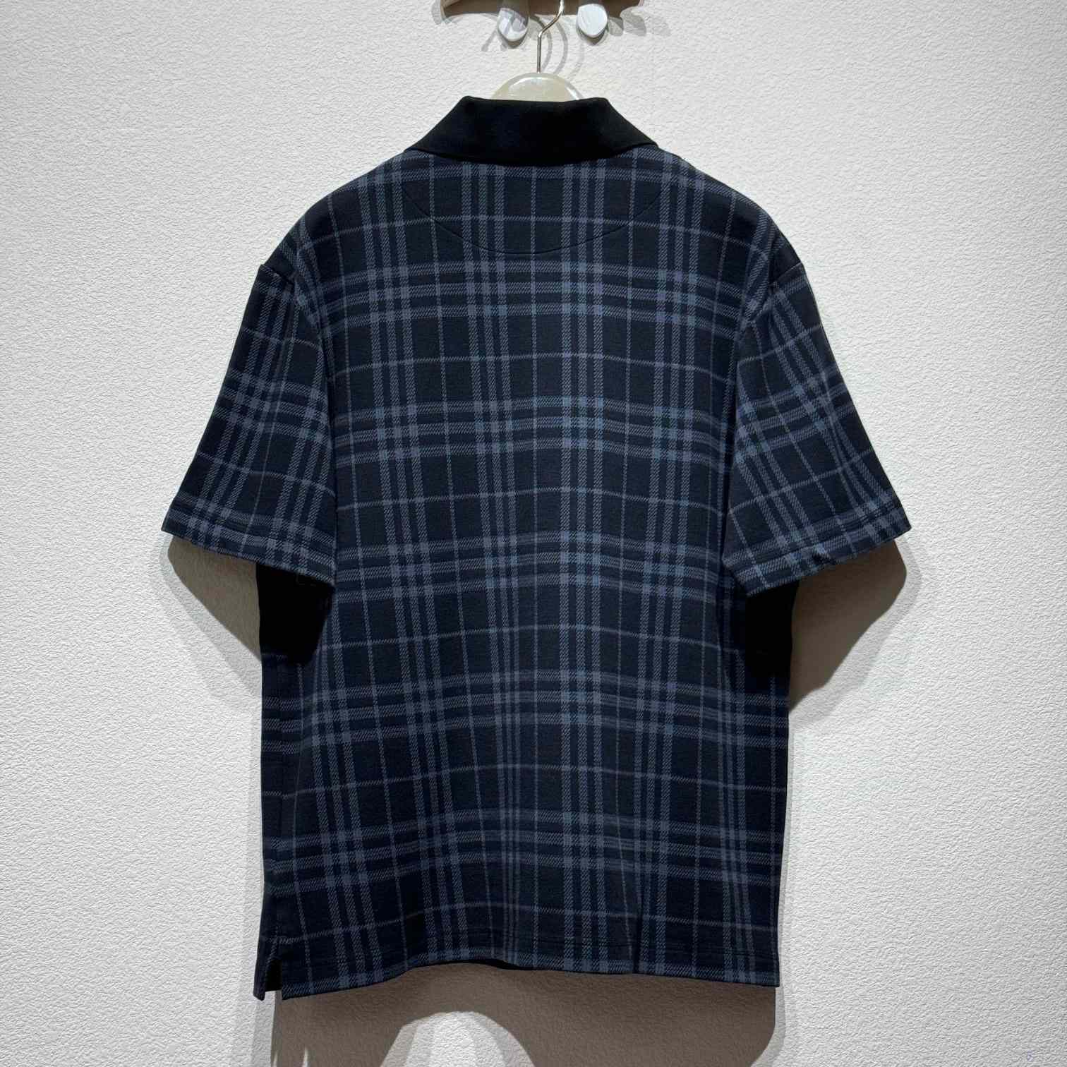 Burberry Navy Check Stretch Cotton Blend Polo - DesignerGu