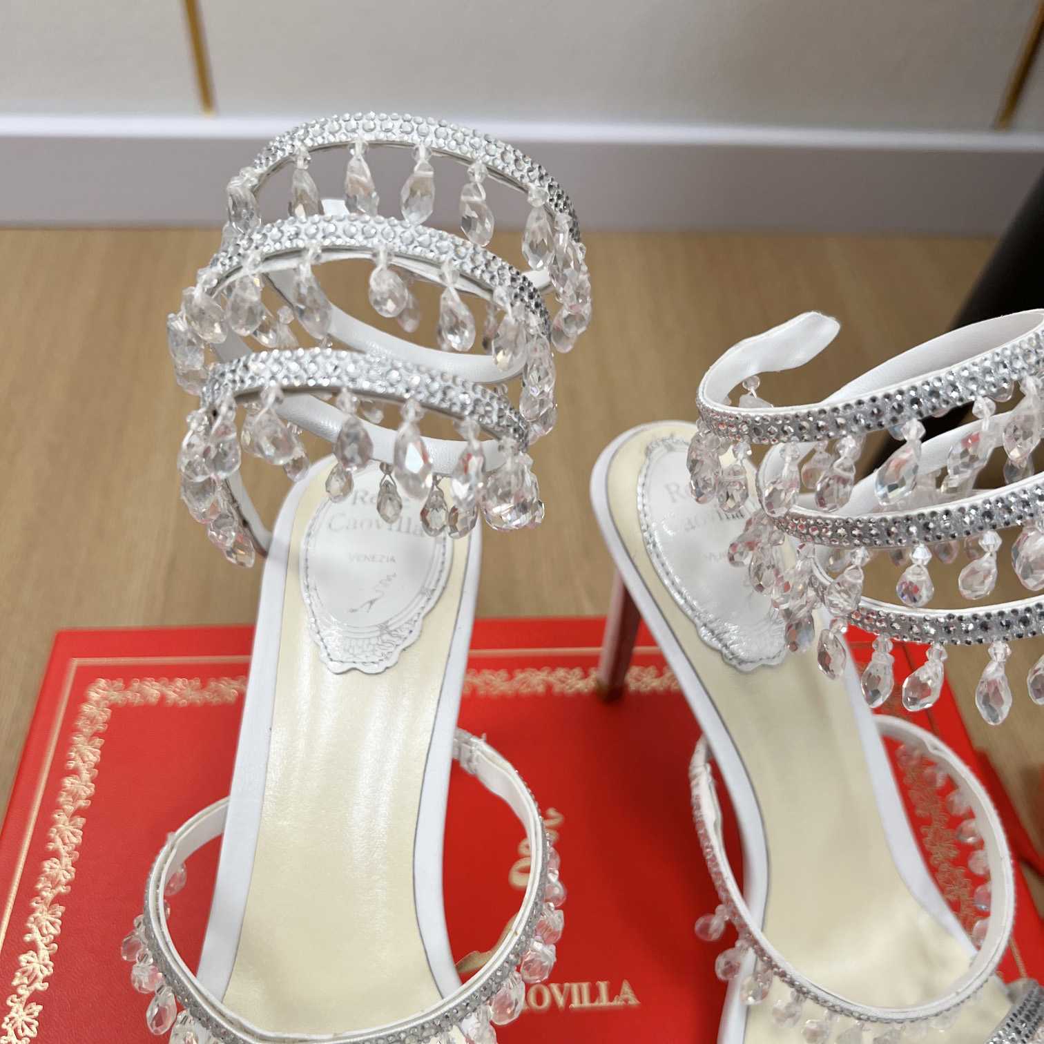 Rene Caovilla Jeweled Chandelier Crystal Teal Sandal  95mm - DesignerGu