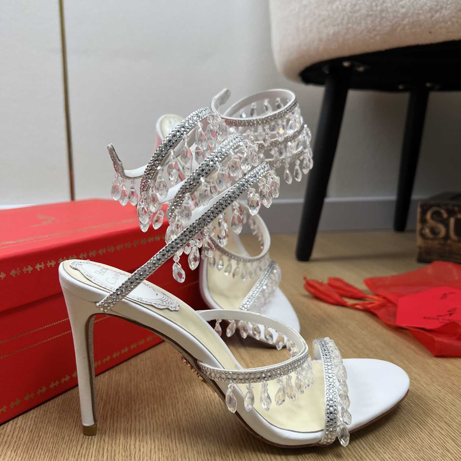 Rene Caovilla Jeweled Chandelier Crystal Teal Sandal  95mm - DesignerGu
