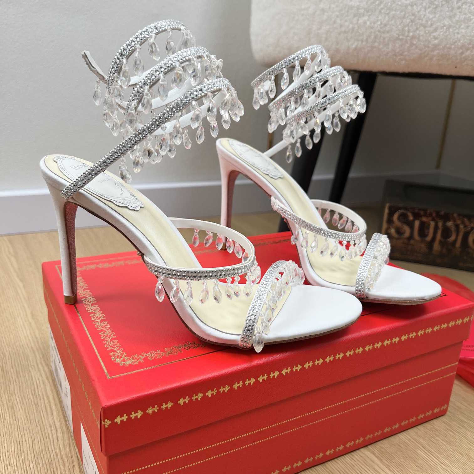 Rene Caovilla Jeweled Chandelier Crystal Teal Sandal  95mm - DesignerGu