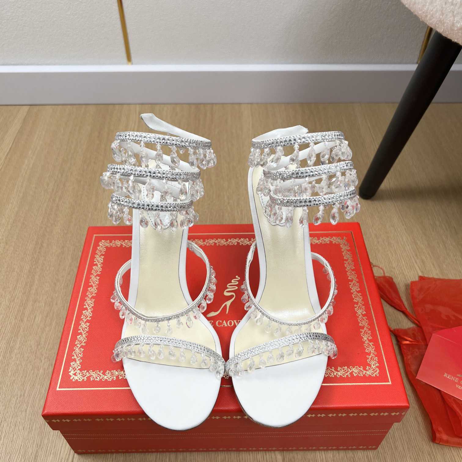 Rene Caovilla Jeweled Chandelier Crystal Teal Sandal  95mm - DesignerGu