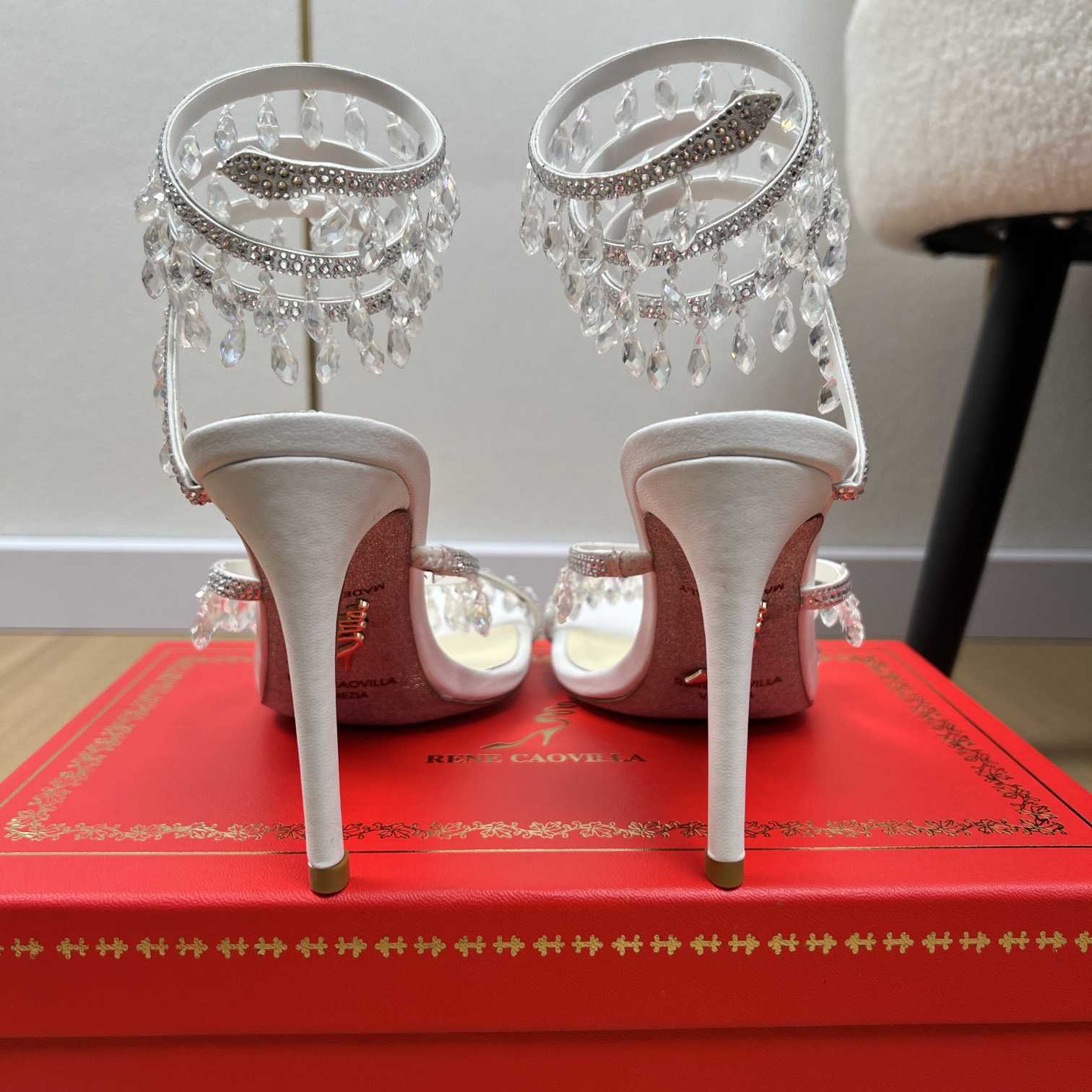 Rene Caovilla Jeweled Chandelier Crystal Teal Sandal  95mm - DesignerGu