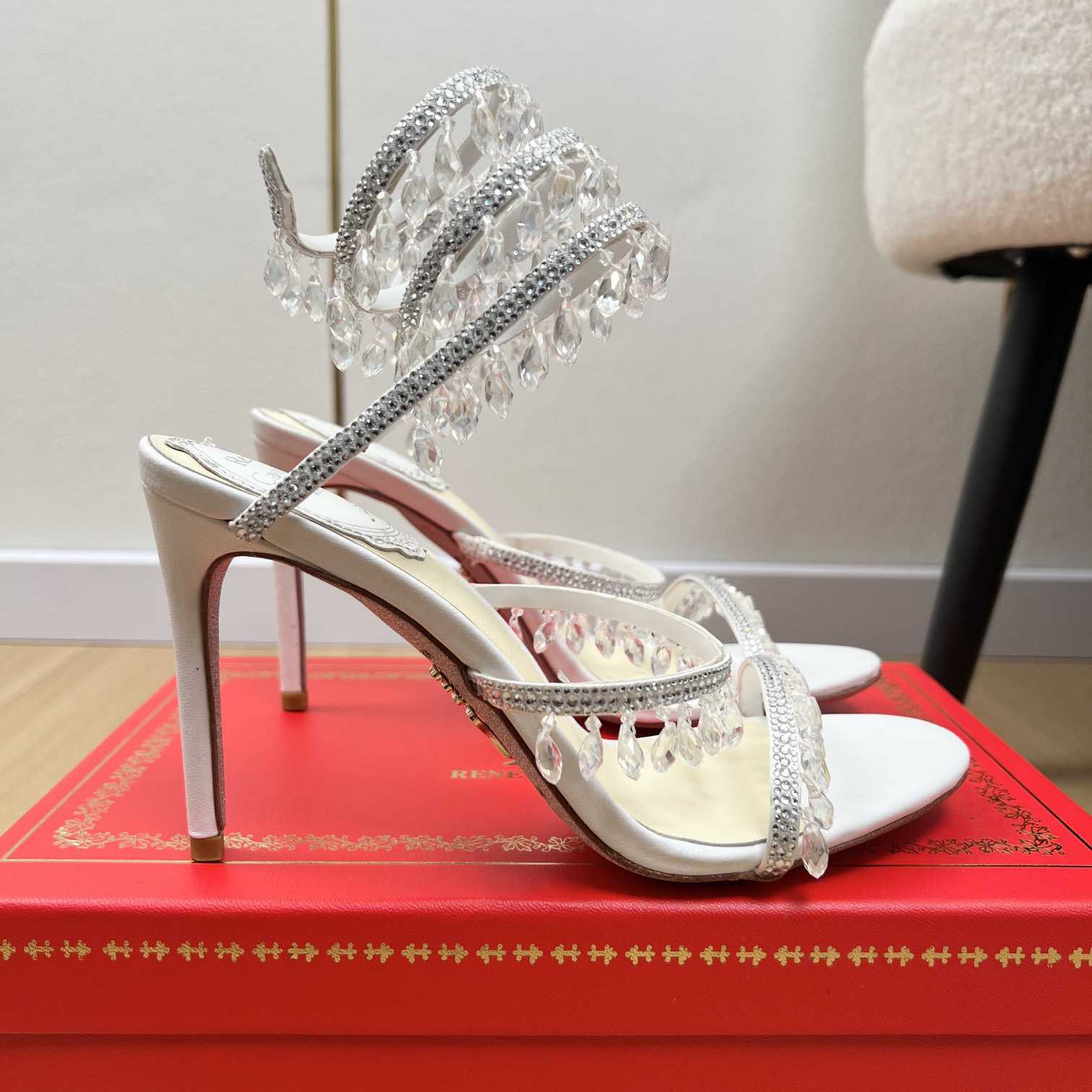 Rene Caovilla Jeweled Chandelier Crystal Teal Sandal  95mm - DesignerGu