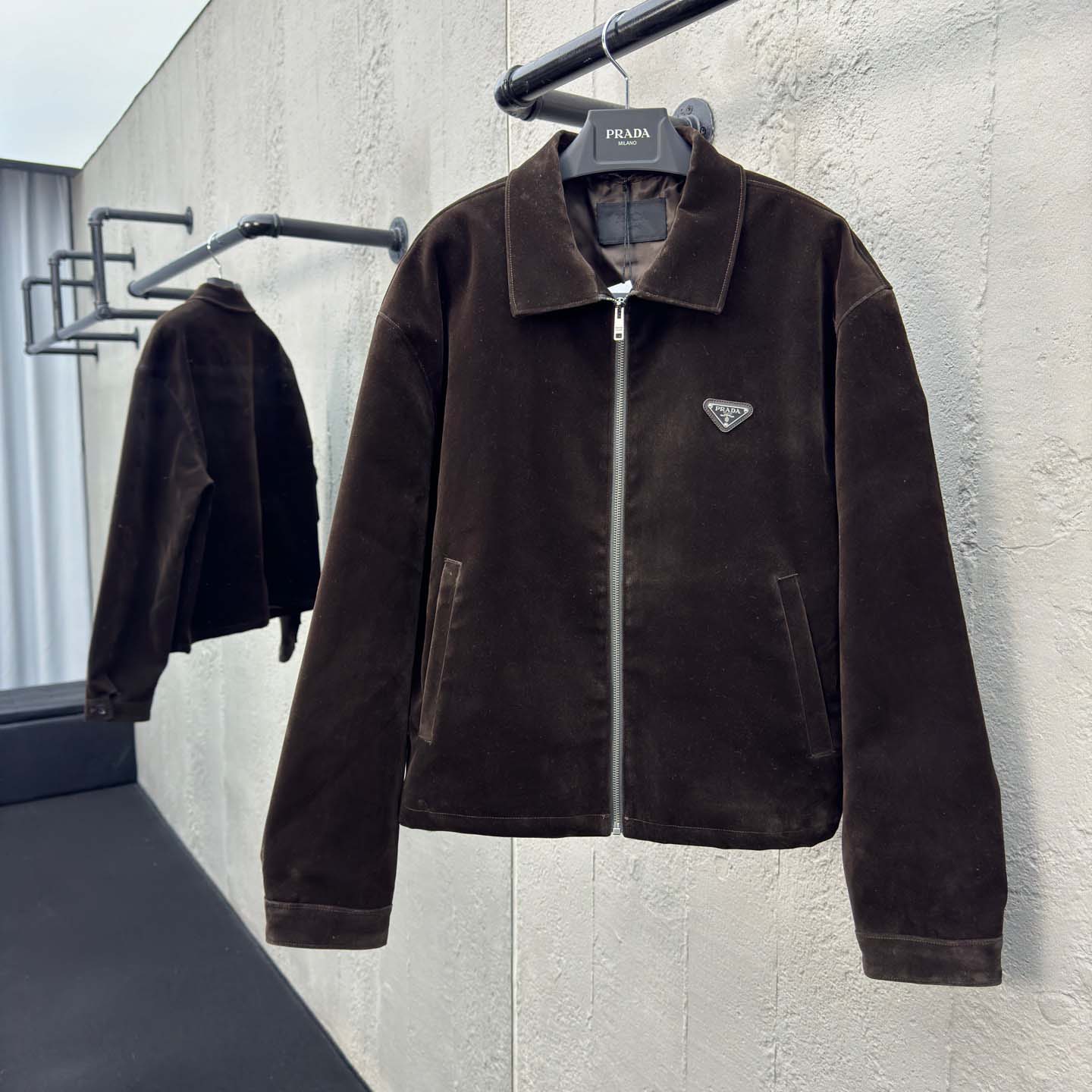 Prada Triangle-logo Velvet Blouson Jacket - DesignerGu