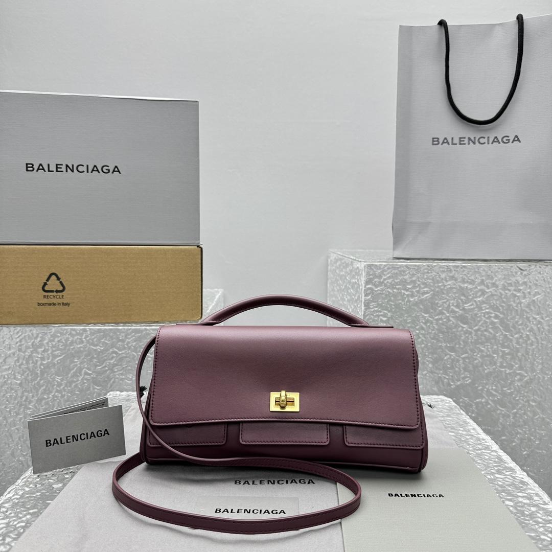 Balenciaga Bel Air Clutch On Strap Small In Dark Burgundy - DesignerGu